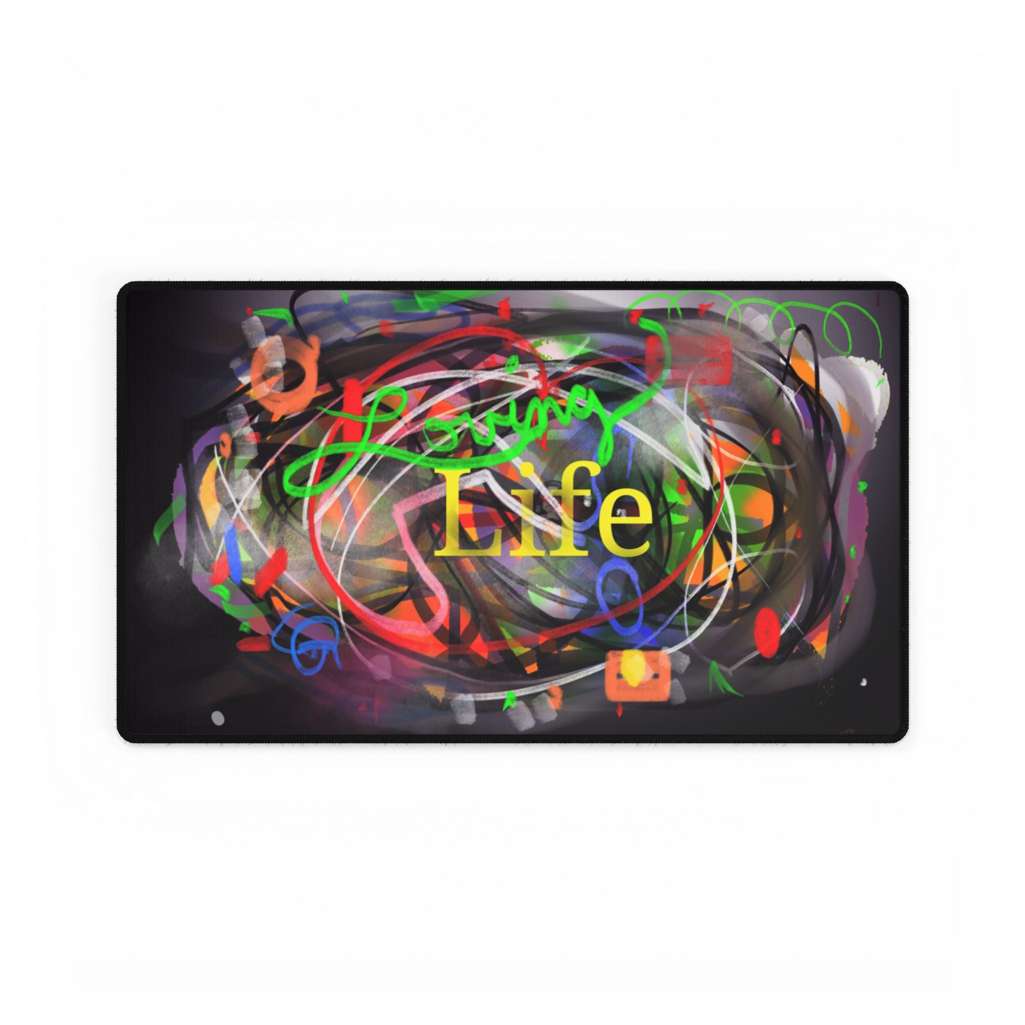 Desk Mat — Vibrant 'Lovng Life' Abstract Art Gaming/Office Mouse Pad