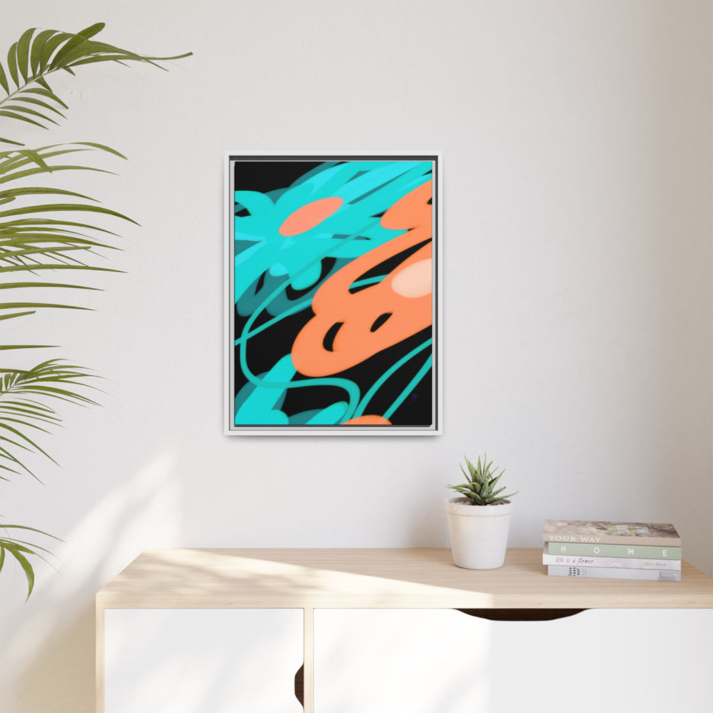 Abstract Teal & Coral Splash Framed Canvas
