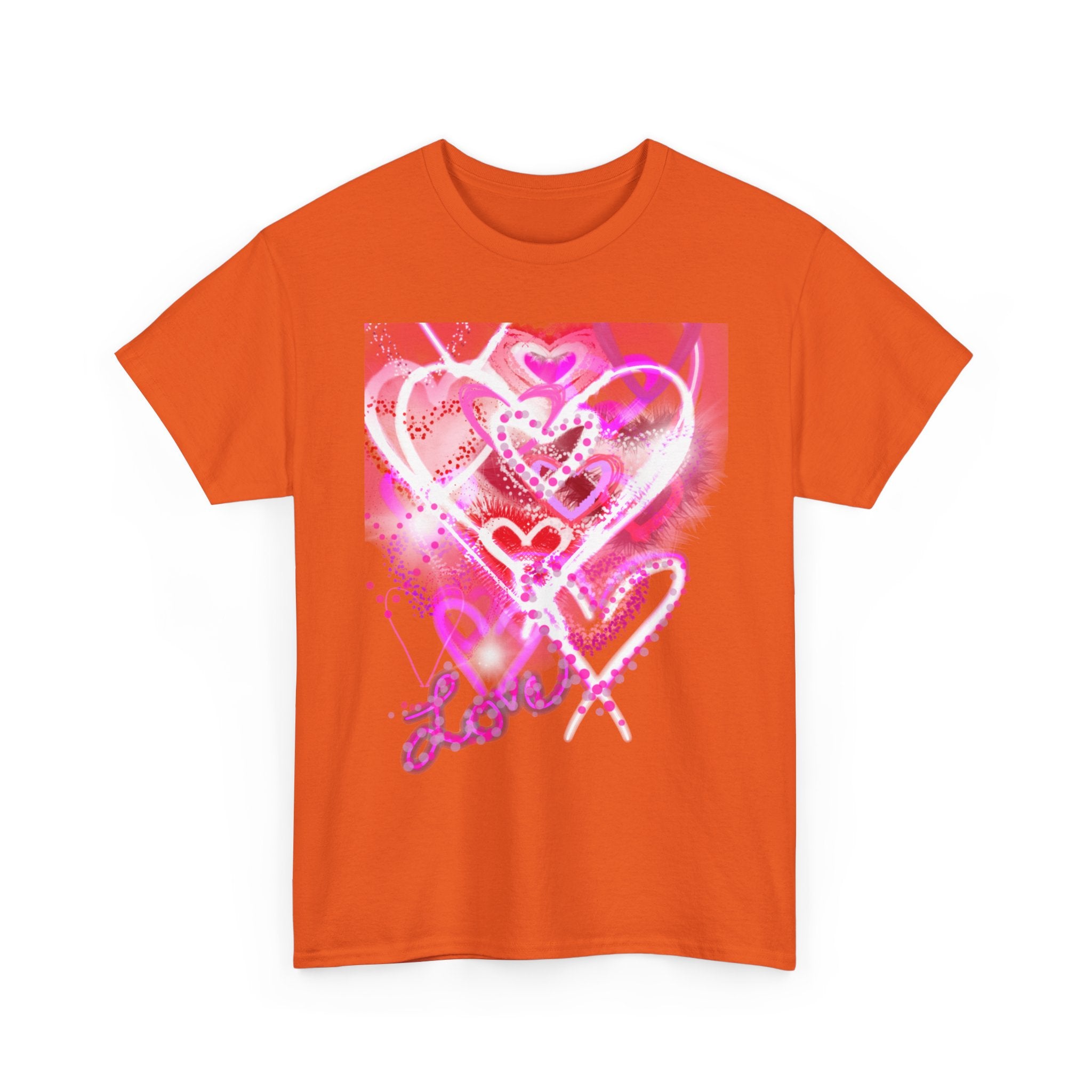 Love Hearts Tee — Pink Watercolor Heart Design Valentine’s Day T‑Shirt