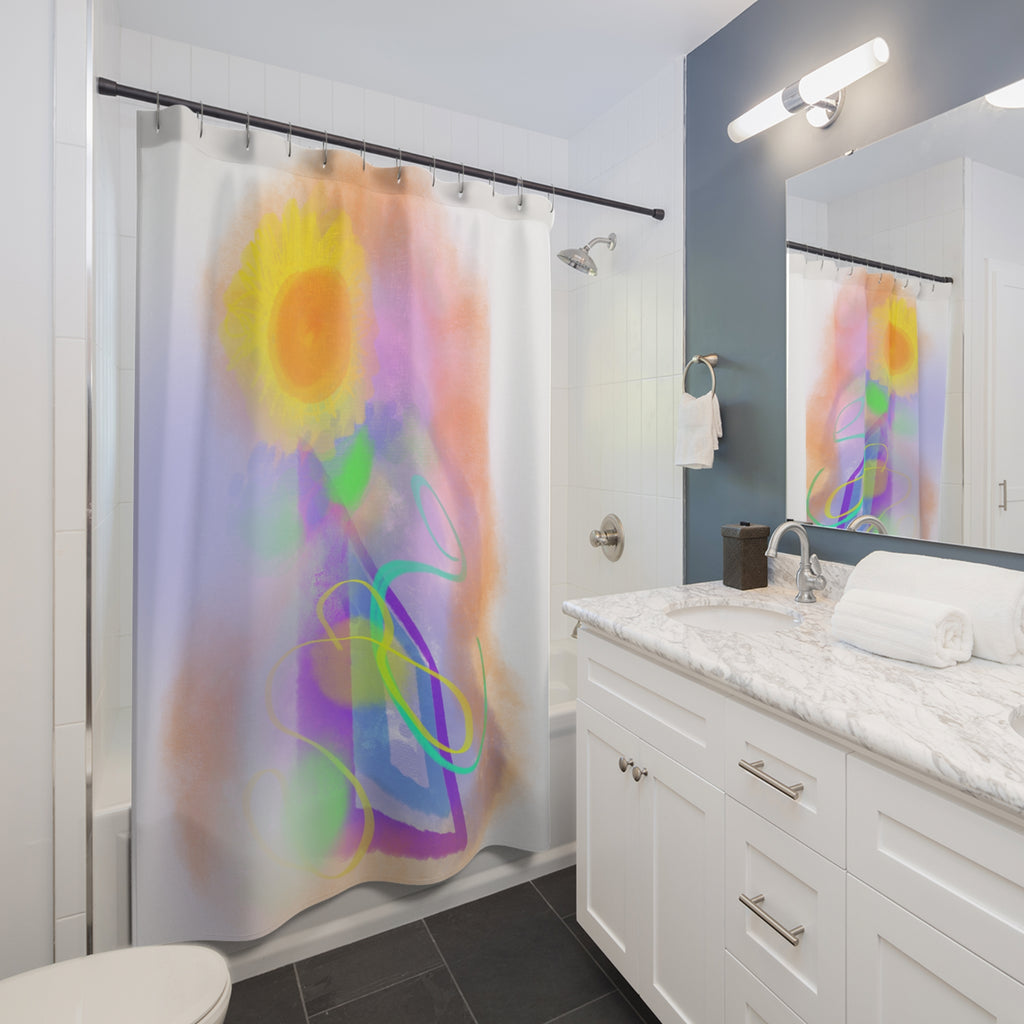 Sunflower Dream Shower Curtain — Pastel Abstract Floral Bathroom Decor