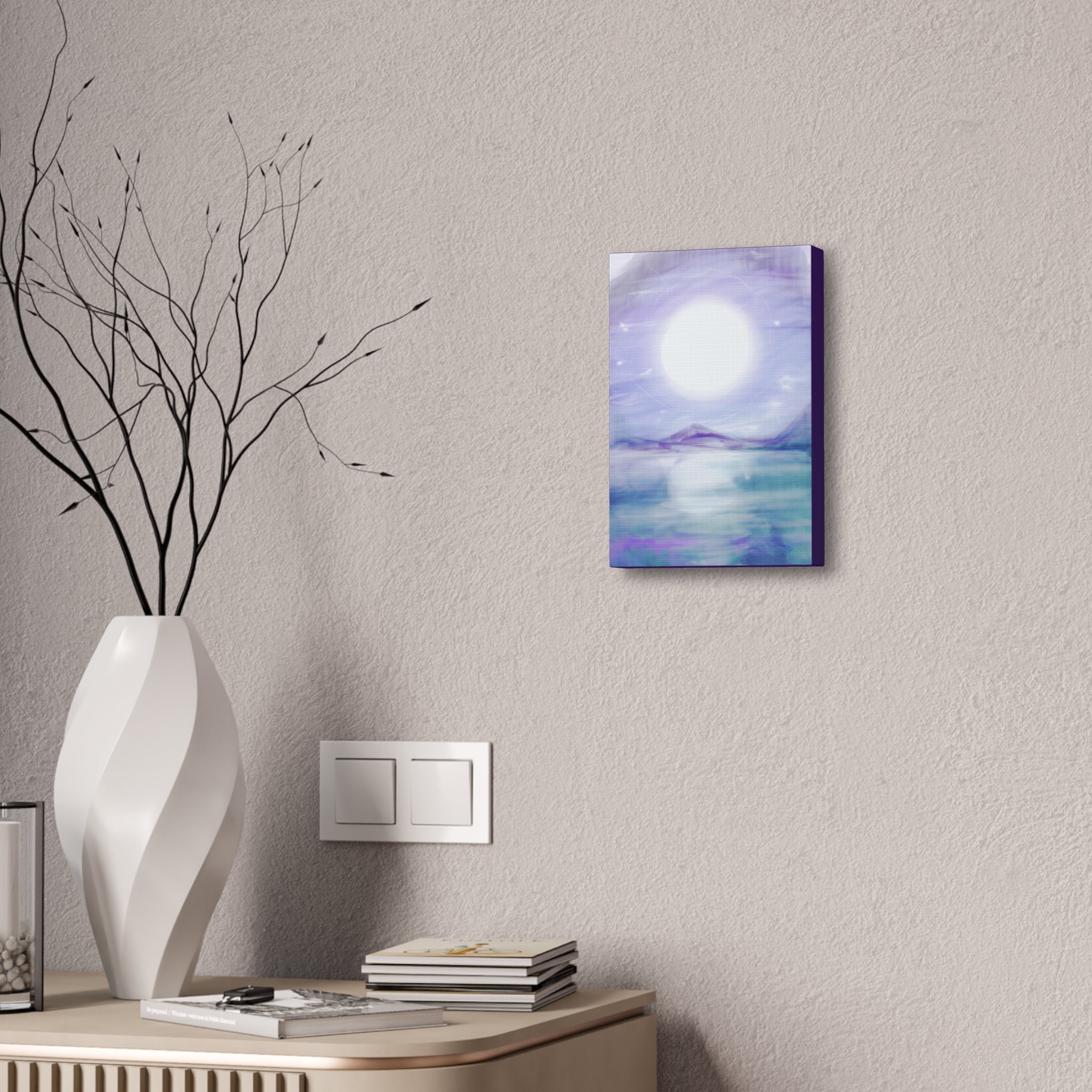 Moonlit Lake Canvas Print – Serene Purple Landscape Wall Art