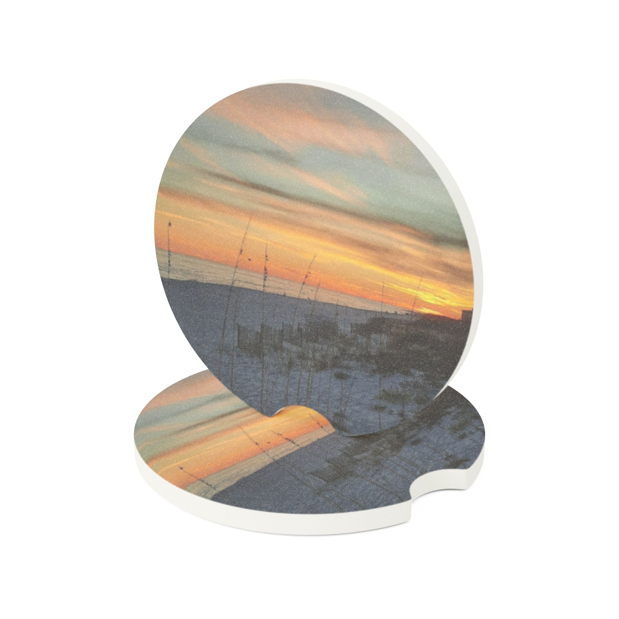 Scenic Soapstone Car Coaster – Sunset Beach Design by Artist-Angie Jones