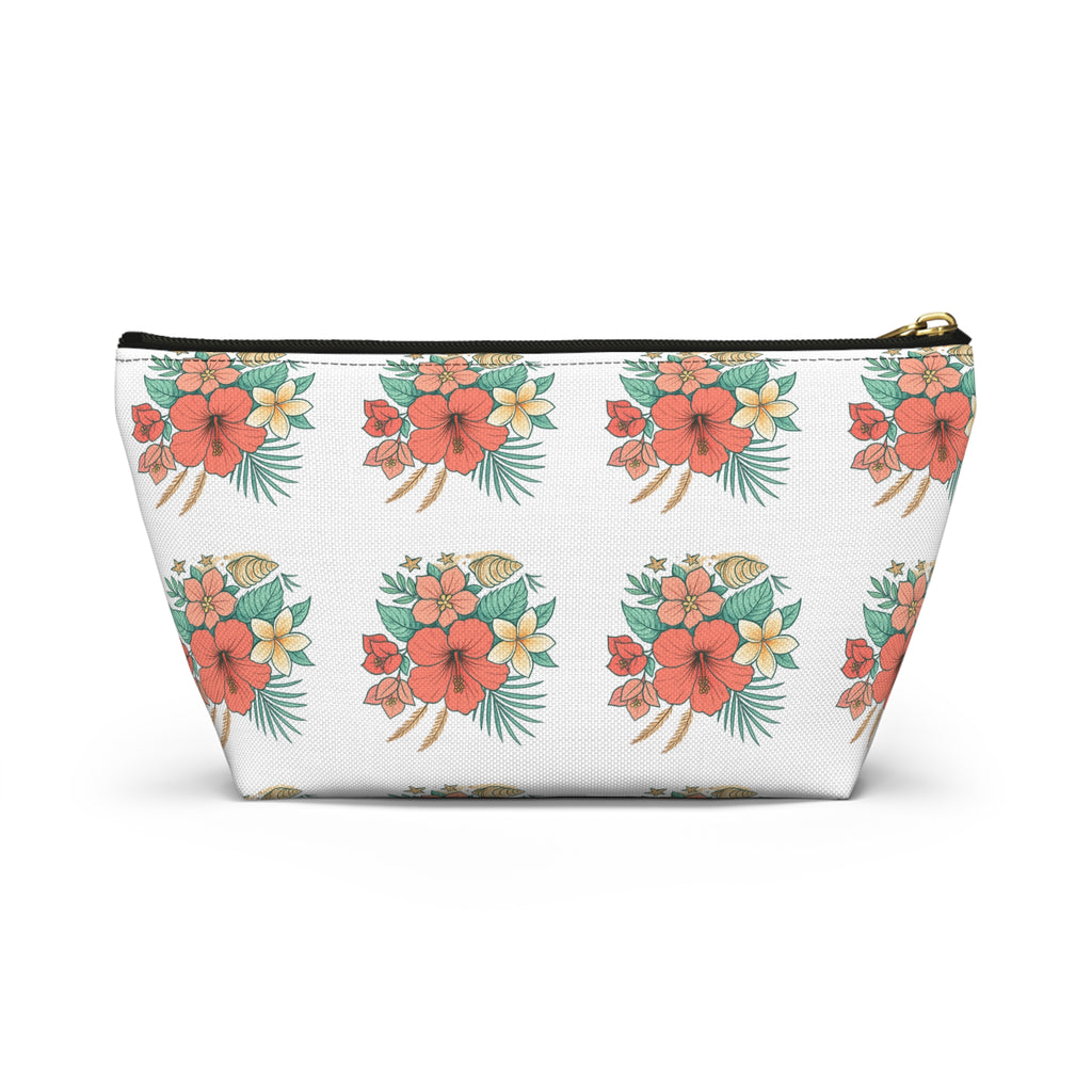Tropical Floral Accessory Pouch — Hibiscus Cosmetic Bag with T-Bottom