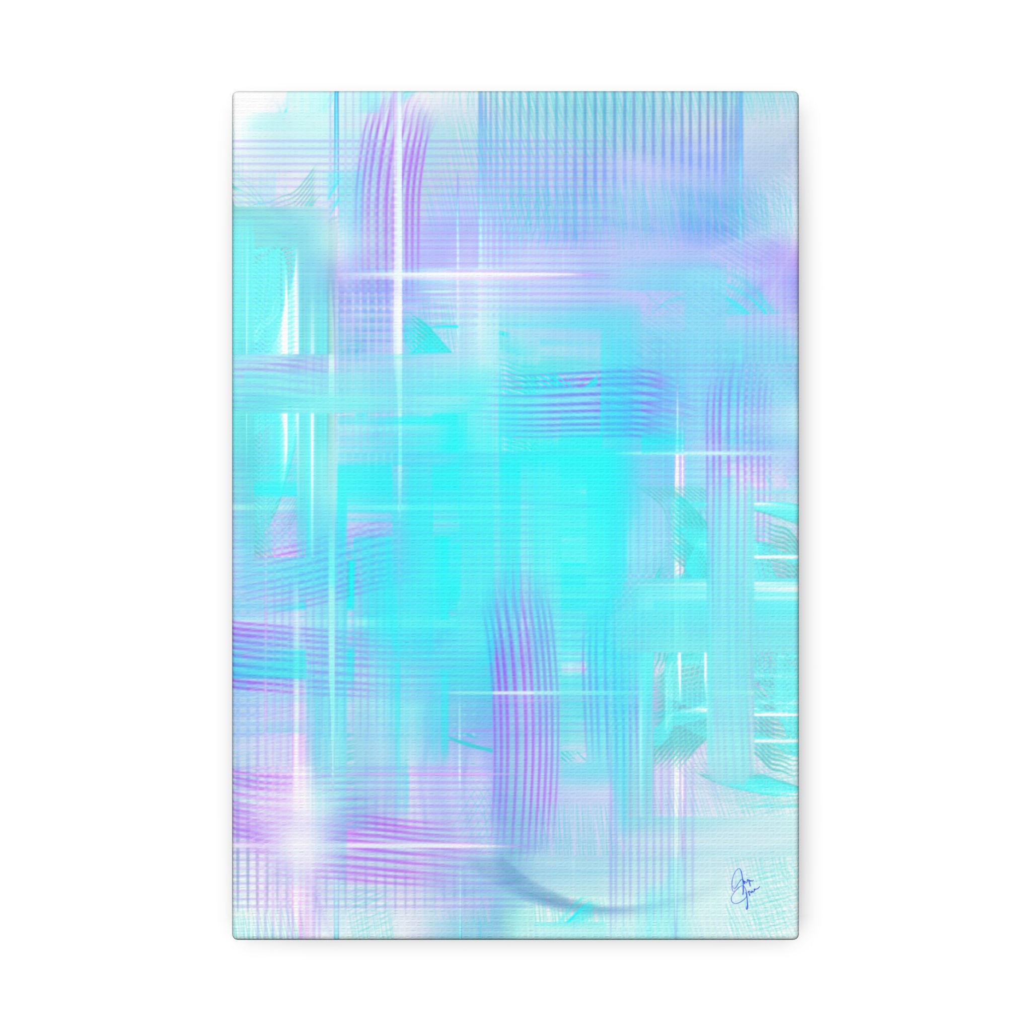Abstract Aqua Pastel Canvas Art - Turquoise & Lavender Modern Wall Decor (1.5" Stretched)