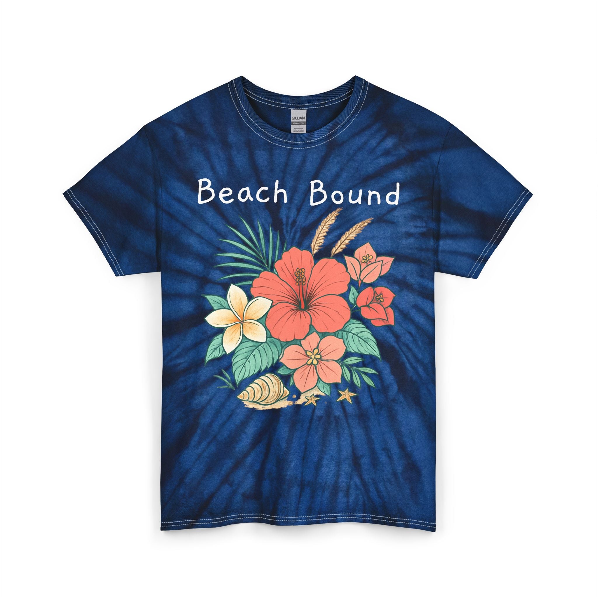 Beach Bound Tie-Dye Tee — Floral Hawaiian Graphic Cotton T-Shirt