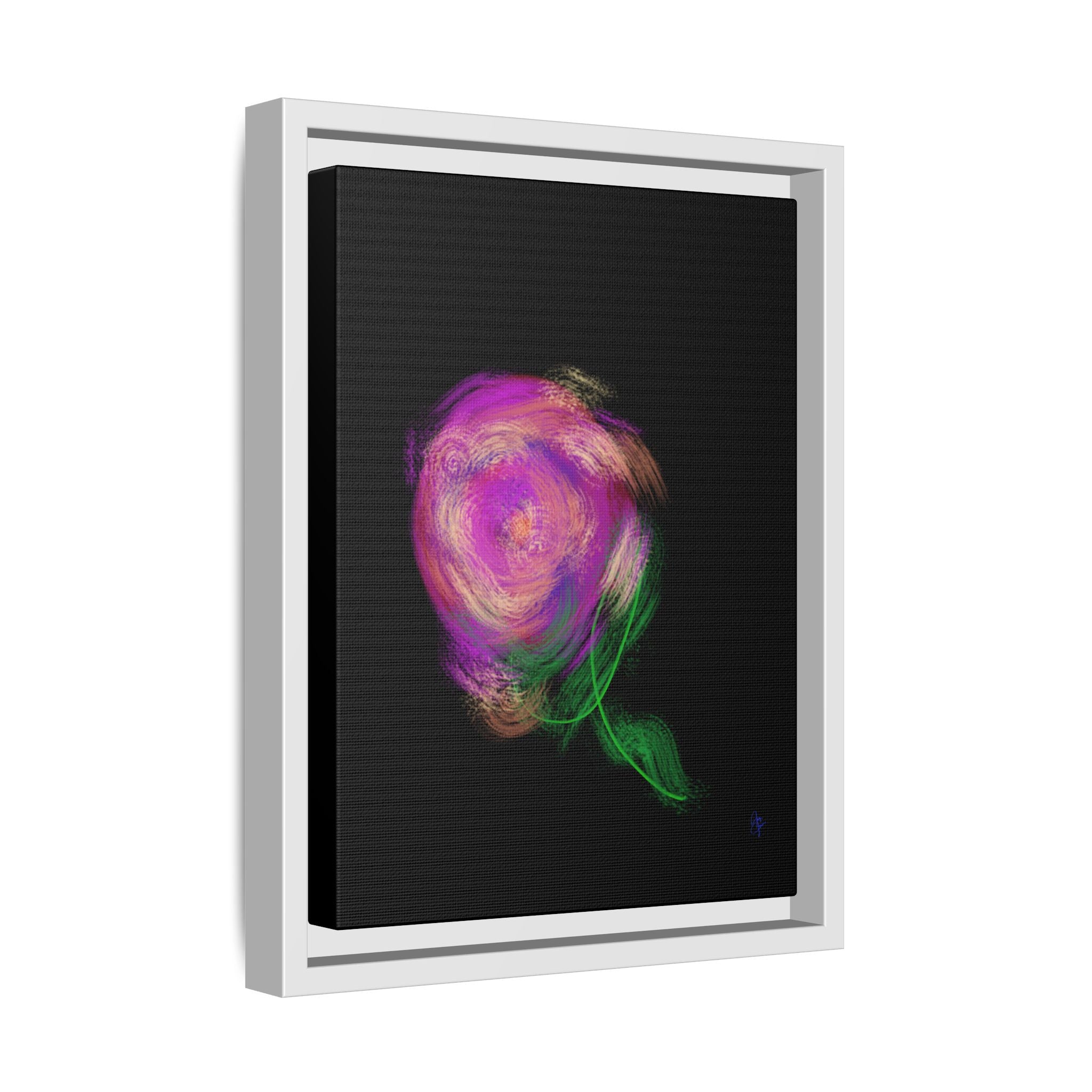 Abstract Rose Swirl Matte Framed Canvas — Multicolor Floral Wall Art