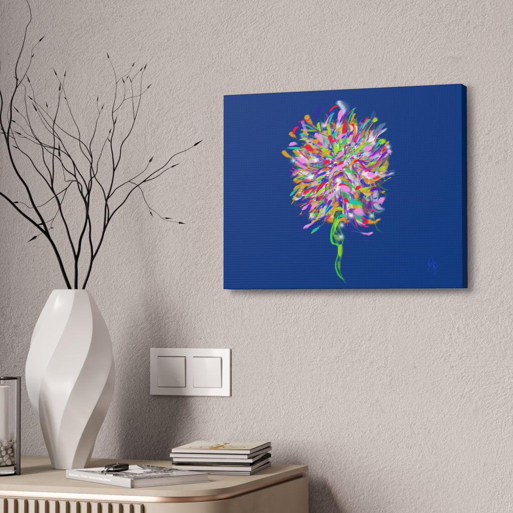 Abstract Floral Burst Canvas Print — Colorful Flower Wall Art on Deep Blue
