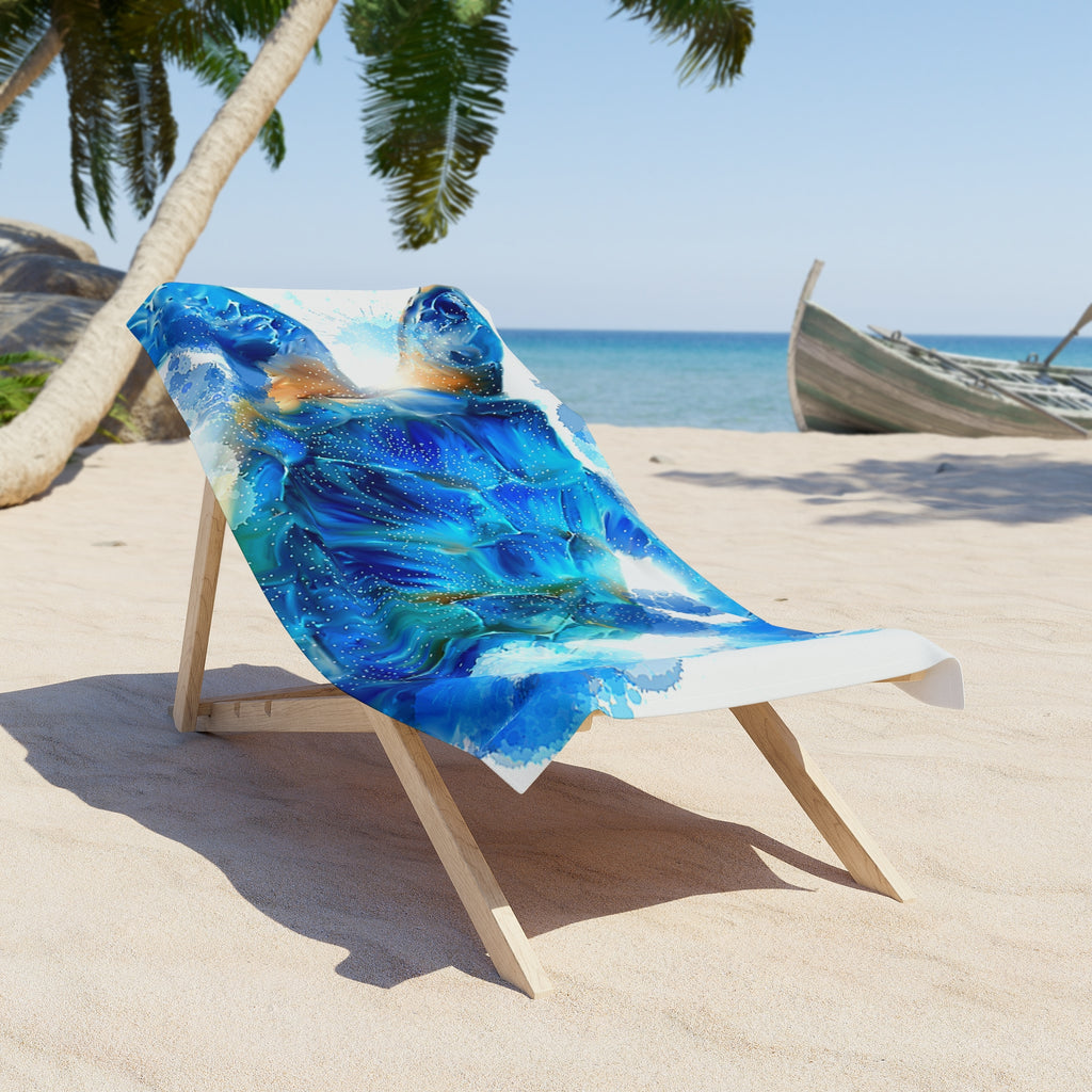 Blue Sea Turtle Beach Towel — Watercolor Ocean Design