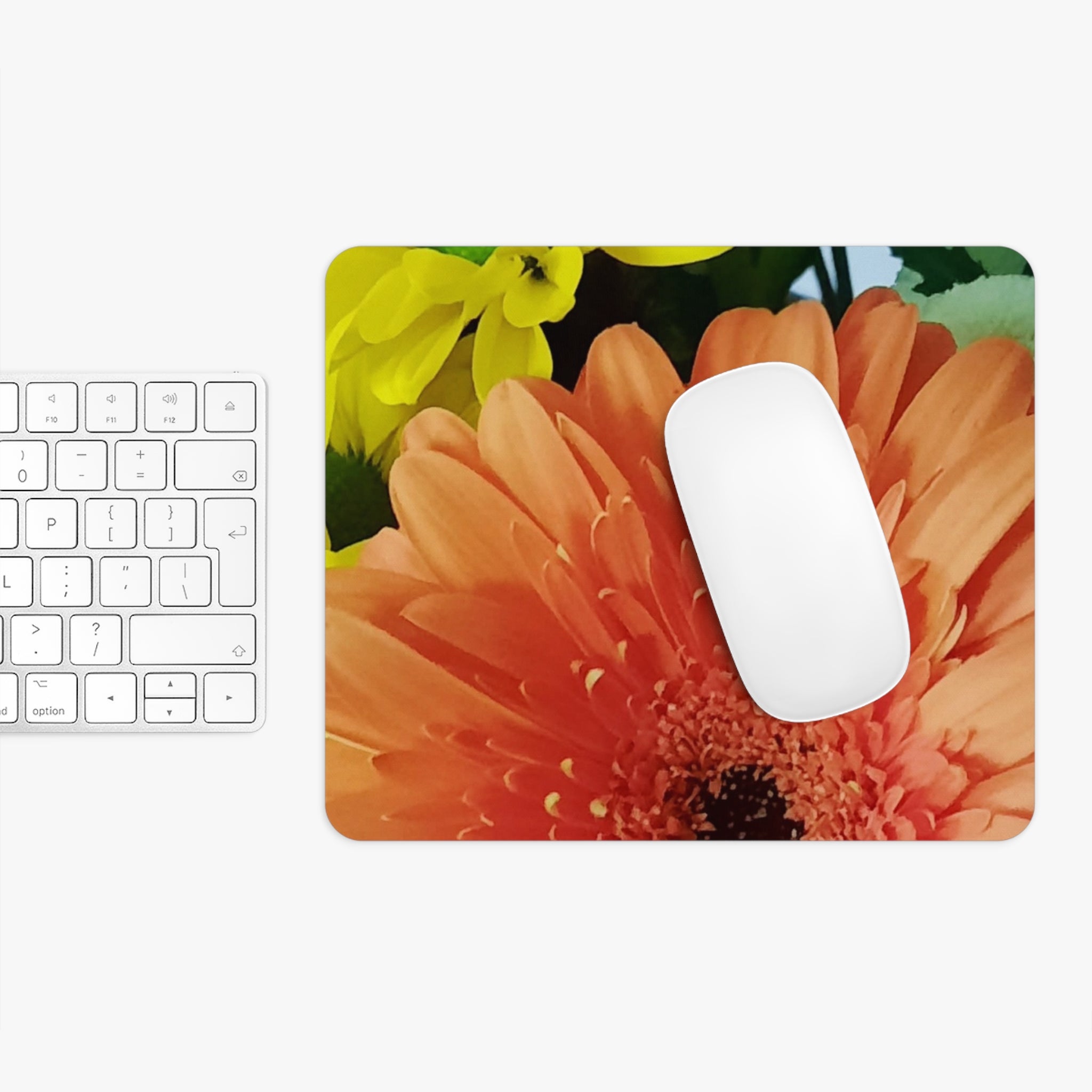 Gerbera Daisy Floral Mouse Pad — Bright Orange Flower Desk Mat