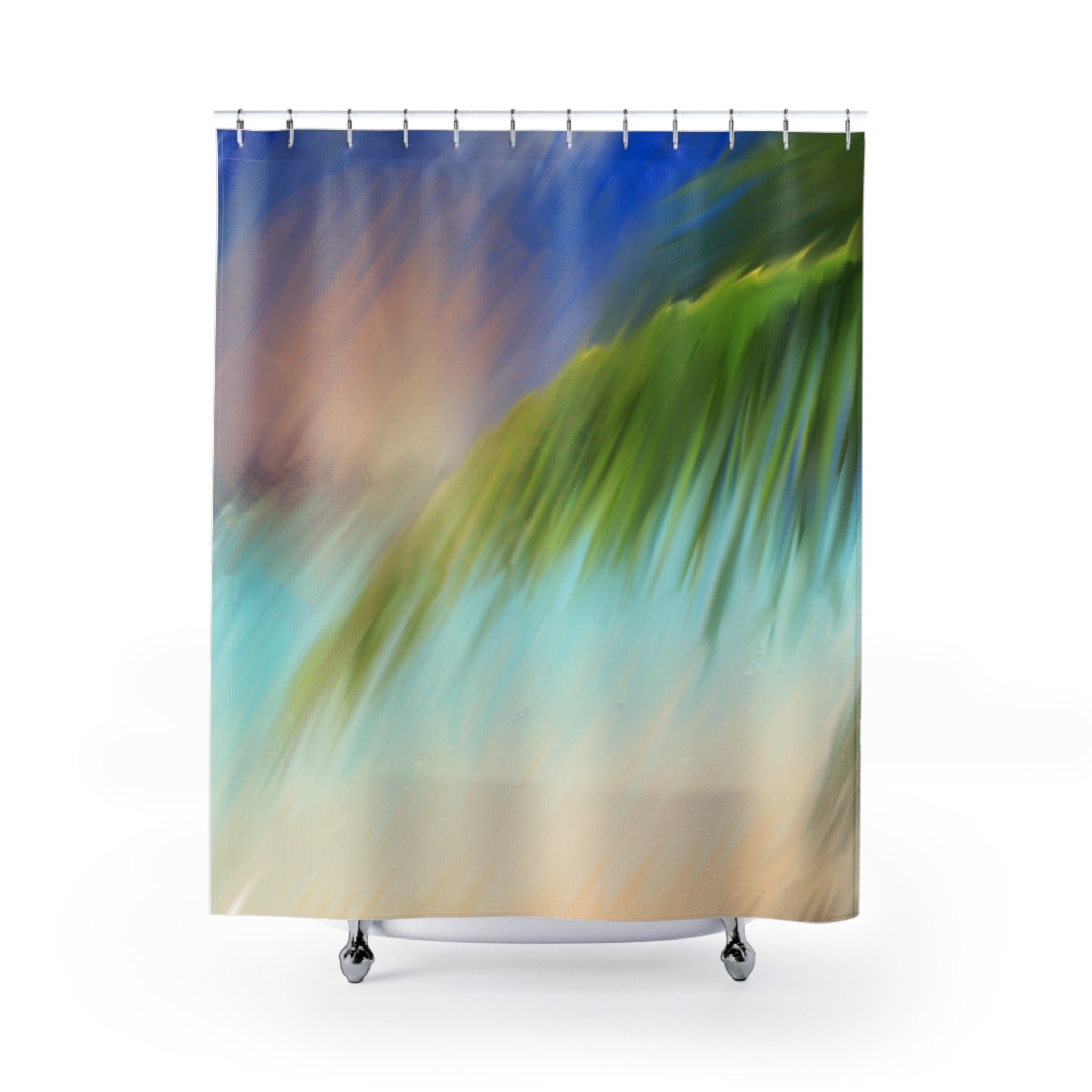 Shower Curtain — Abstract Ocean Wave Art, Soothing Blue & Green Bath Decor