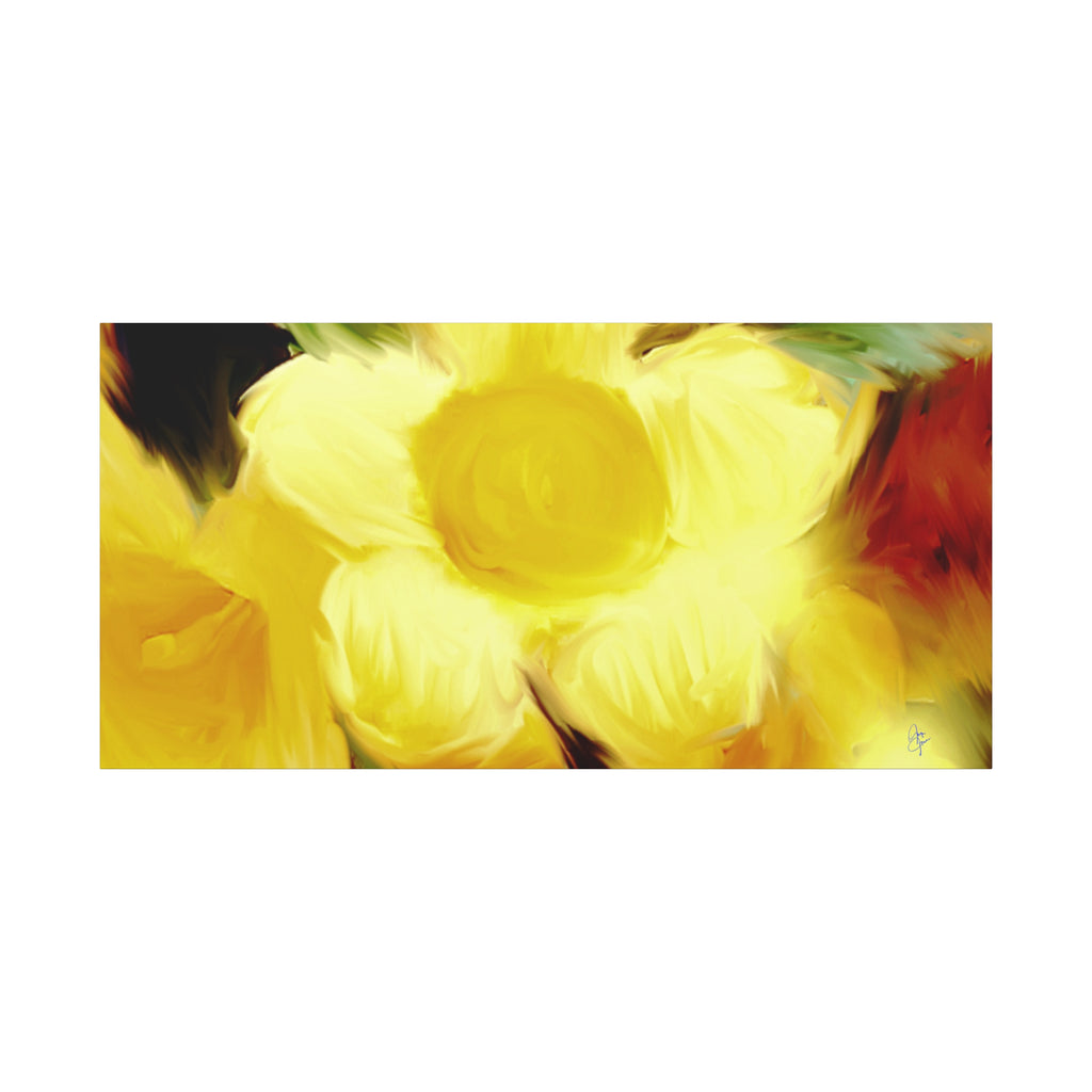 Yellow Floral Canvas Wall Art – Bright Sunflower-Style Painting, Matte Stretched Print