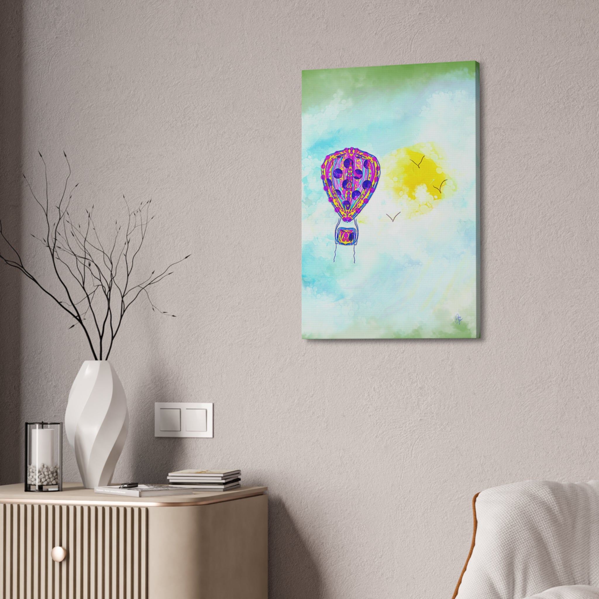 Hot Air Balloon Canvas Art – Whimsical Sunshine Nursery Wall Décor (Stretched Canvas)