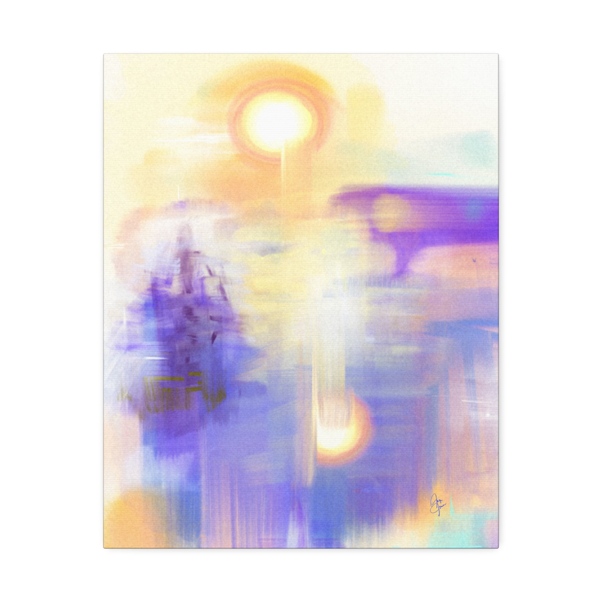Abstract Sunrise Canvas Print — Ethereal Purple & Gold Stretched Wall Art (1.5" Depth)