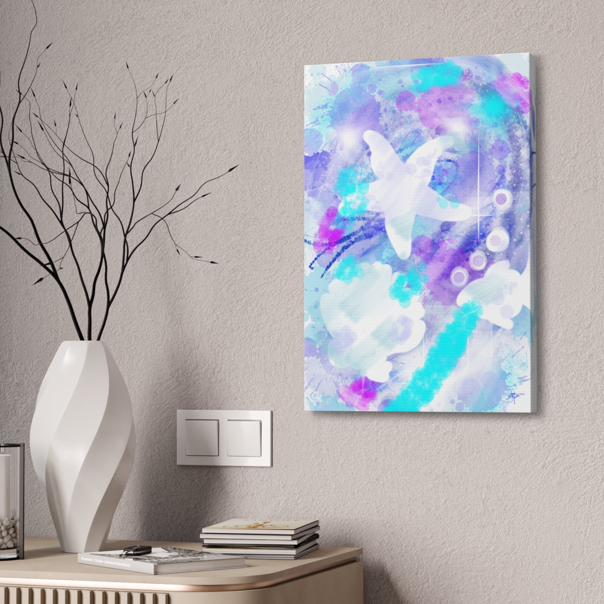 Watercolor Ocean Canvas Art — Purple & Teal Abstract Stretched Canvas