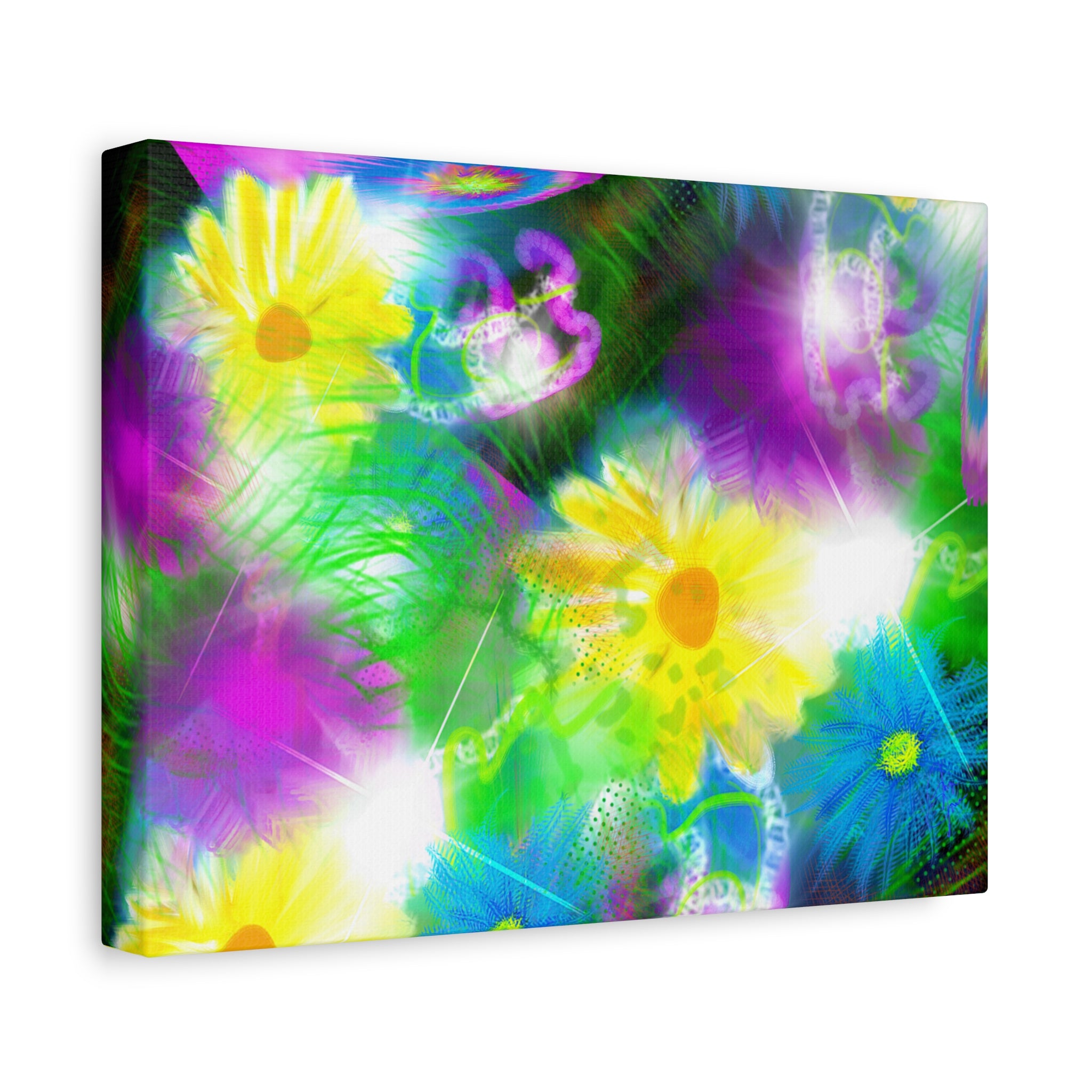 Bright Floral Abstract Matte Canvas Wall Art — Vibrant Daisy Pop