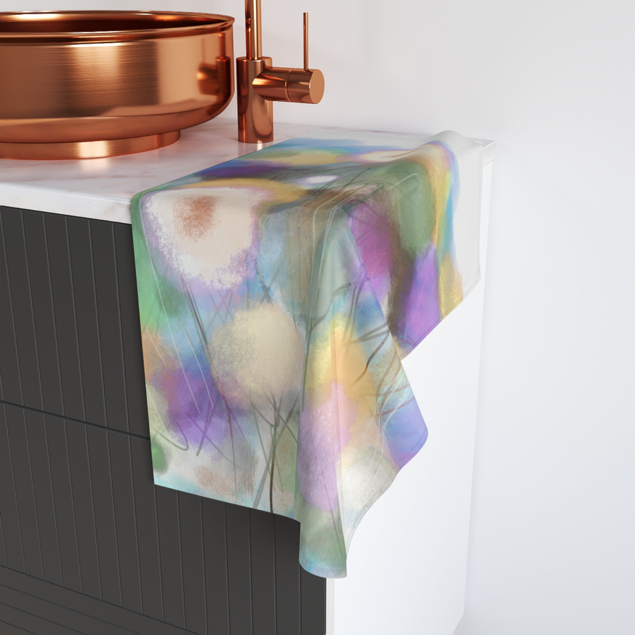 Floral Watercolor Hand Towel — Soft Pastel Garden Decorative Towel