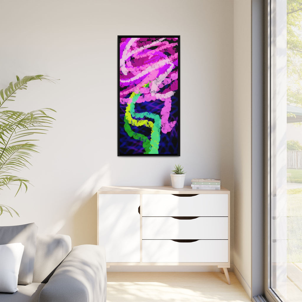 Framed Matte Canvas - Neon Rose Abstract Wall Art