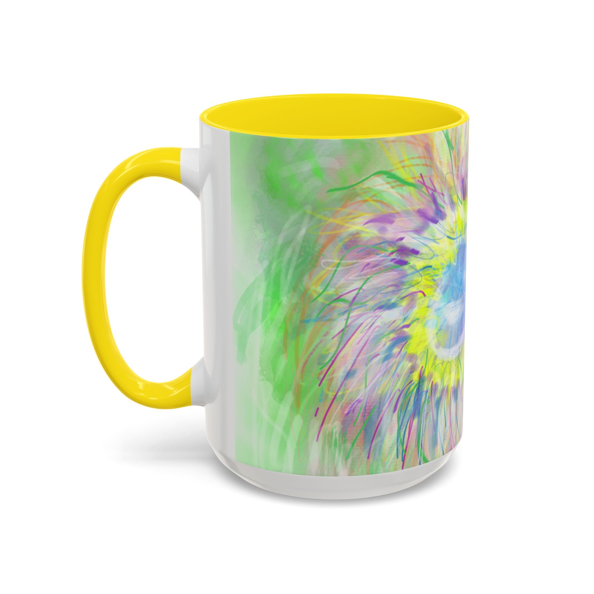 Colorful Sunflower Accent Coffee Mug — Pink Inner Artistic Floral Design (11/15 oz)