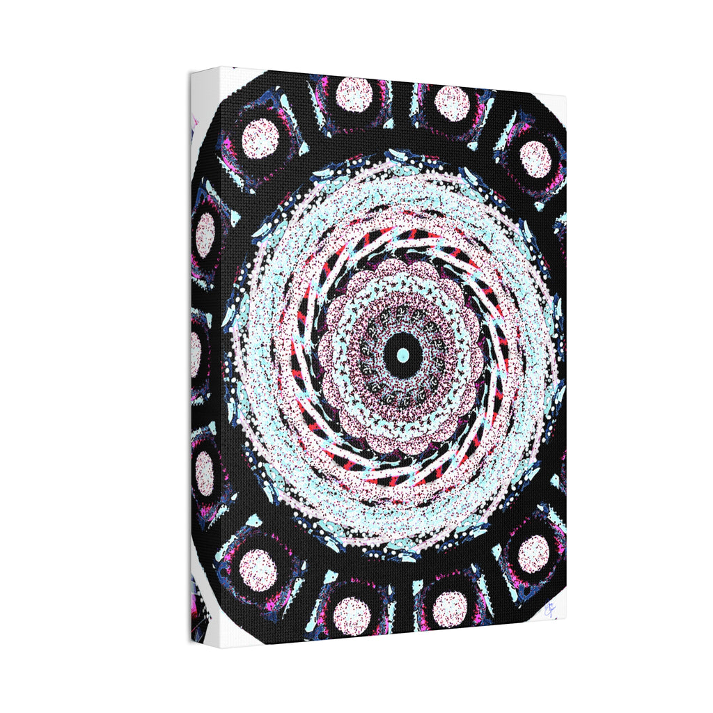 Mandala Kaleidoscope Canvas Wall Art — Psychedelic Pink & Teal Stretched Canvas (1.5")