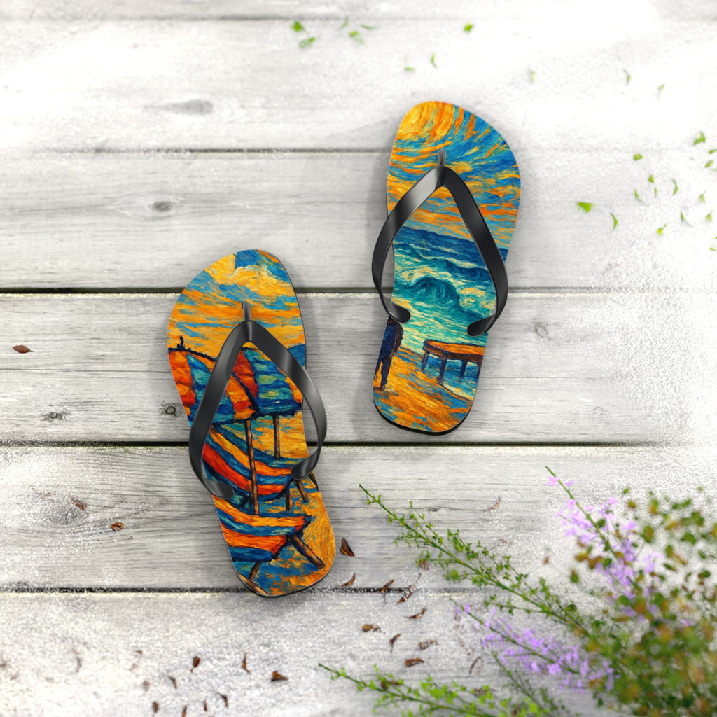Beach Scene Flip Flops – Colorful Impressionist Seaside Print