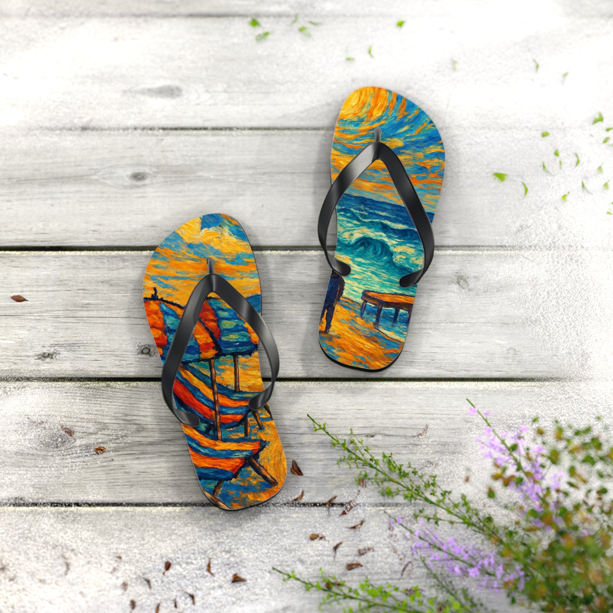 Beach Scene Flip Flops – Colorful Impressionist Seaside Print