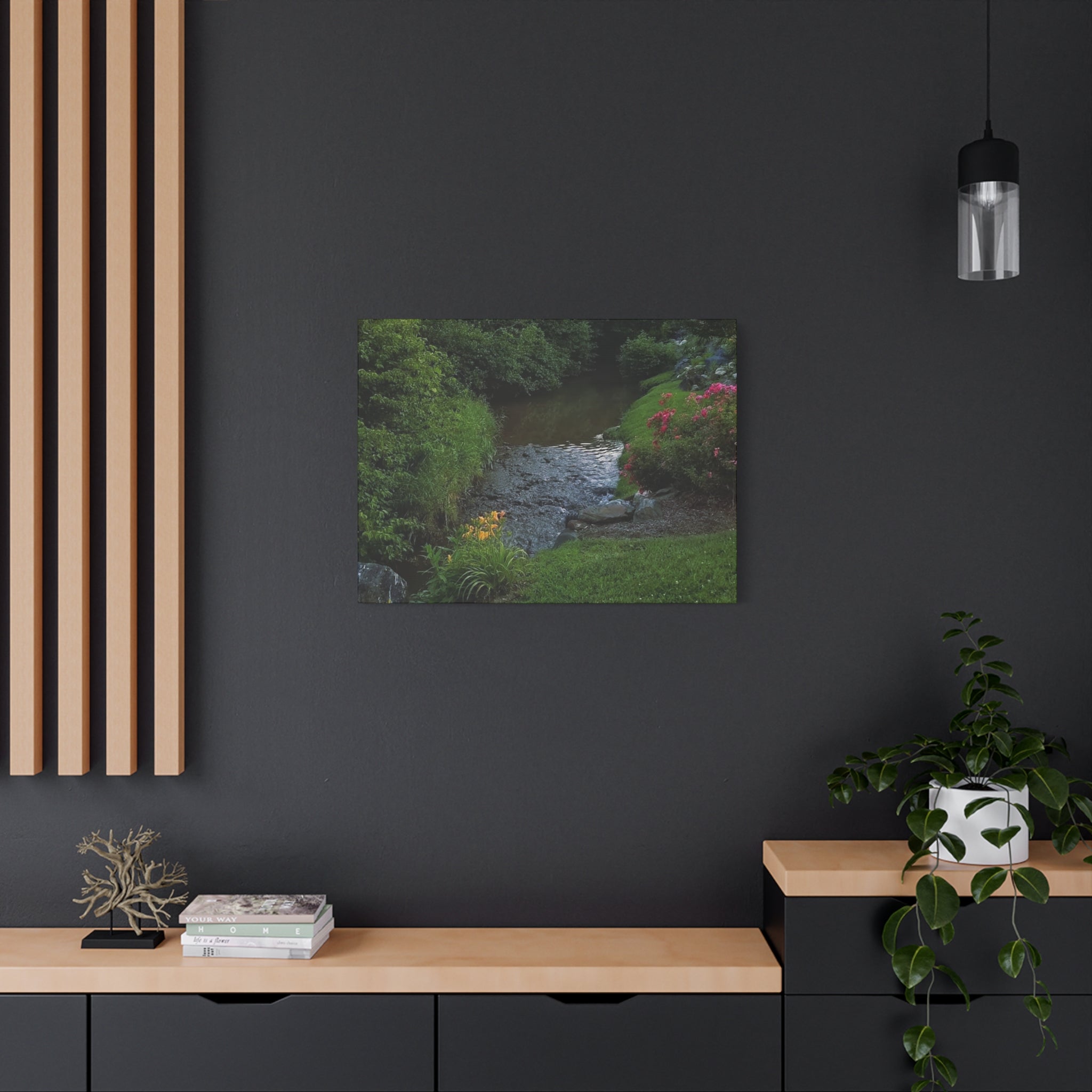 Tranquil Stream Garden — Matte Stretched Canvas Wall Art