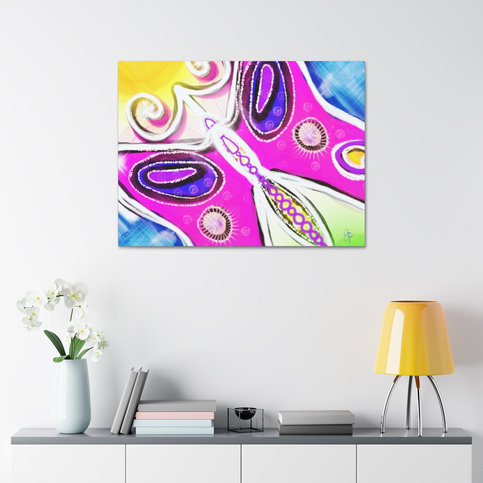 Abstract Pink Butterfly Canvas - Vibrant Stretched Wall Art