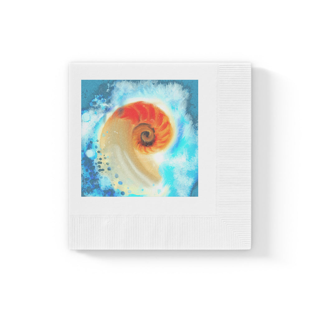 Seashell Spiral Cocktail Napkins — Ocean Watercolor Party Napkins