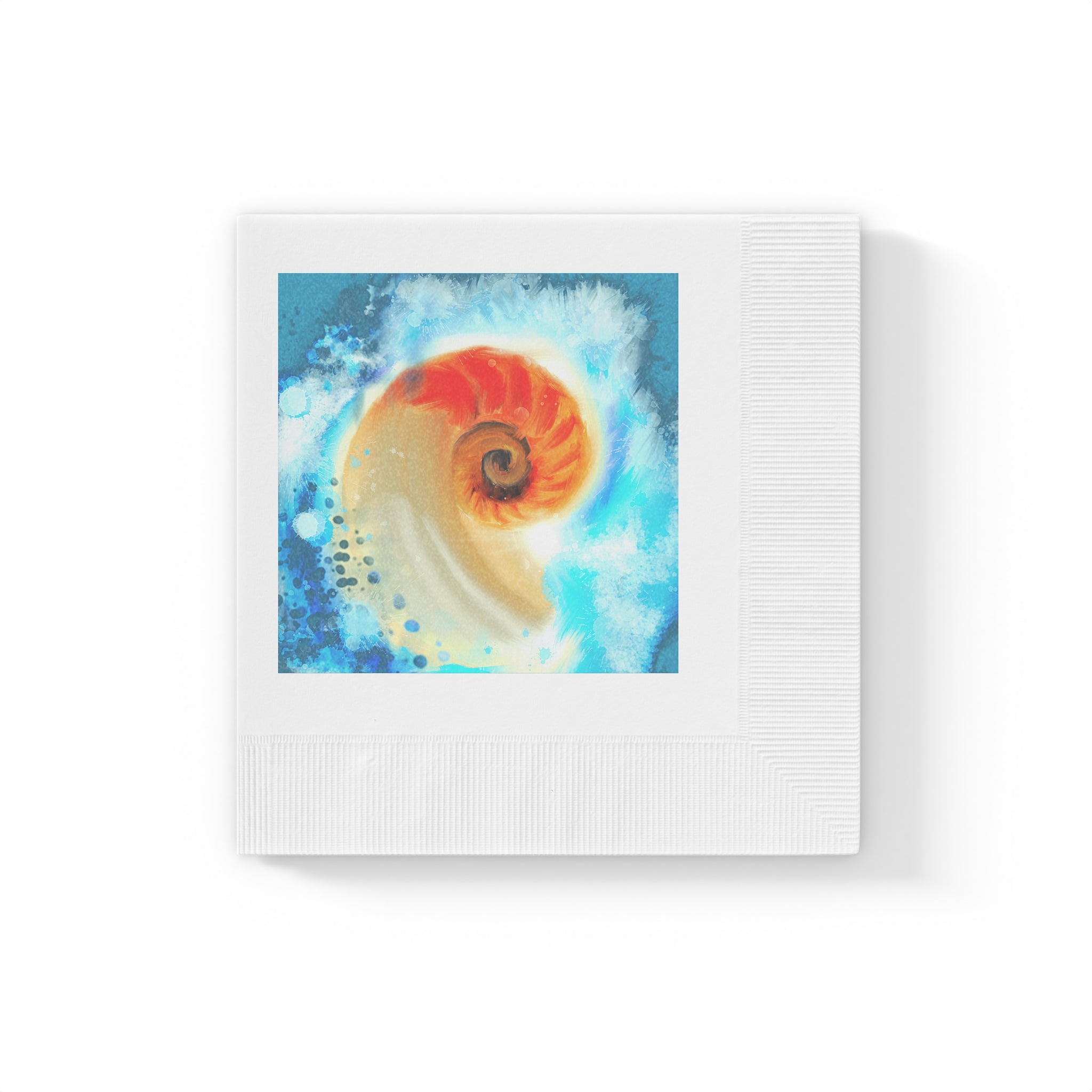 Seashell Spiral Cocktail Napkins — Ocean Watercolor Party Napkins