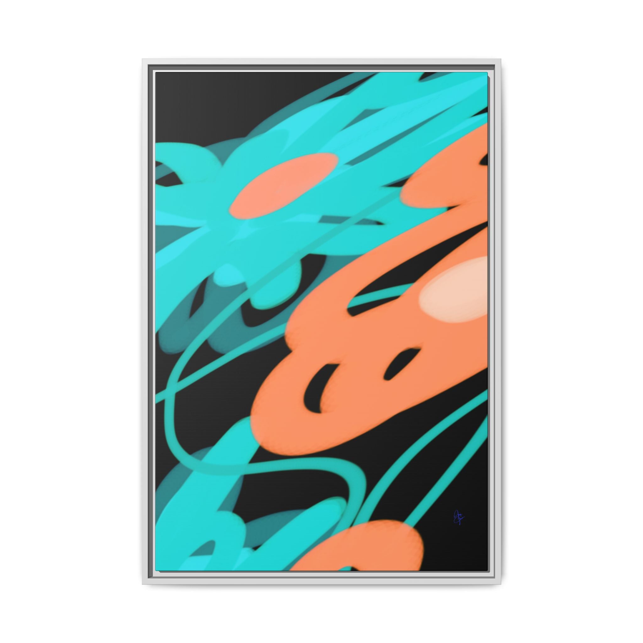Abstract Teal & Coral Splash Framed Canvas