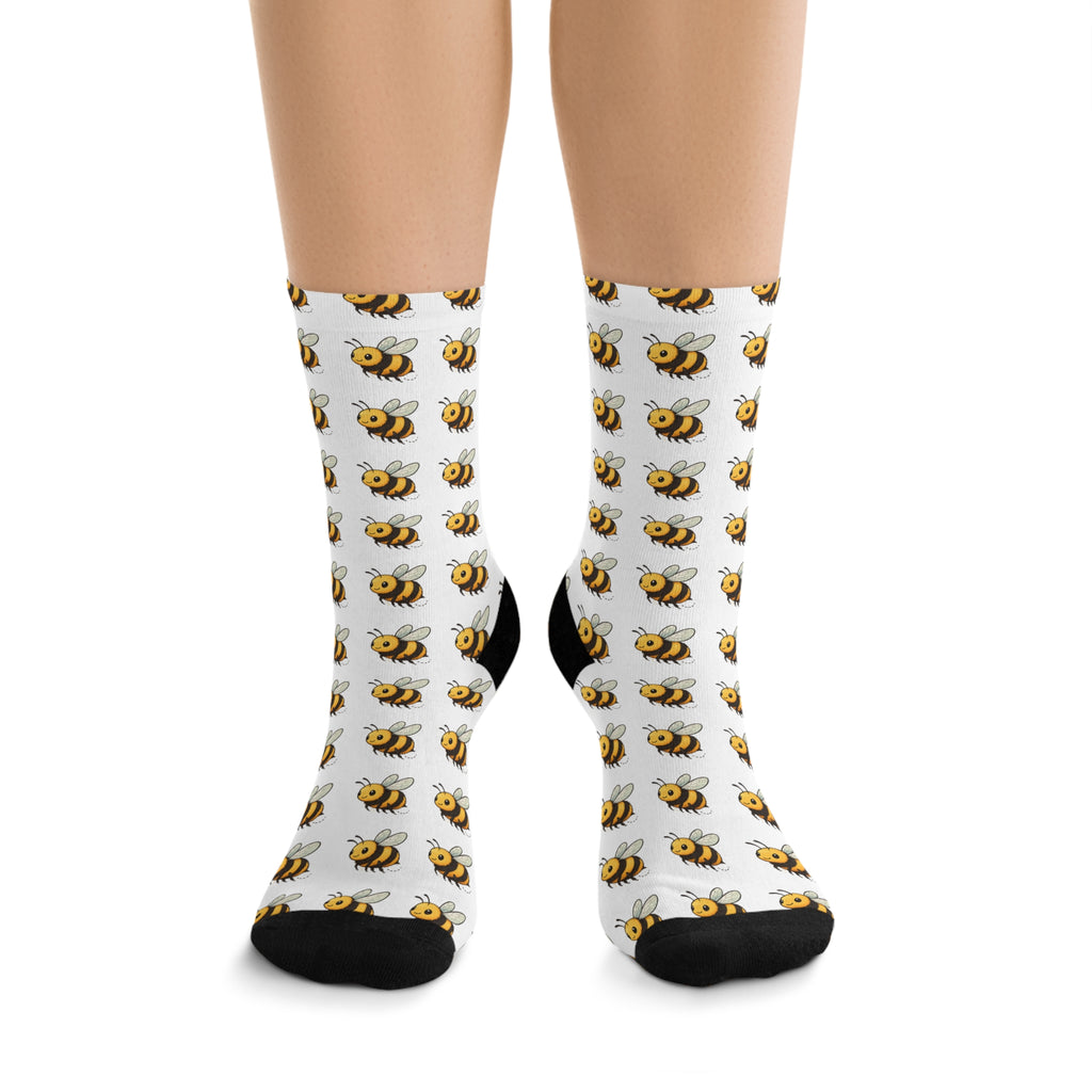 Bee Pattern Recycled Poly Socks — Eco-Friendly Cute Bumblebee Crew Socks