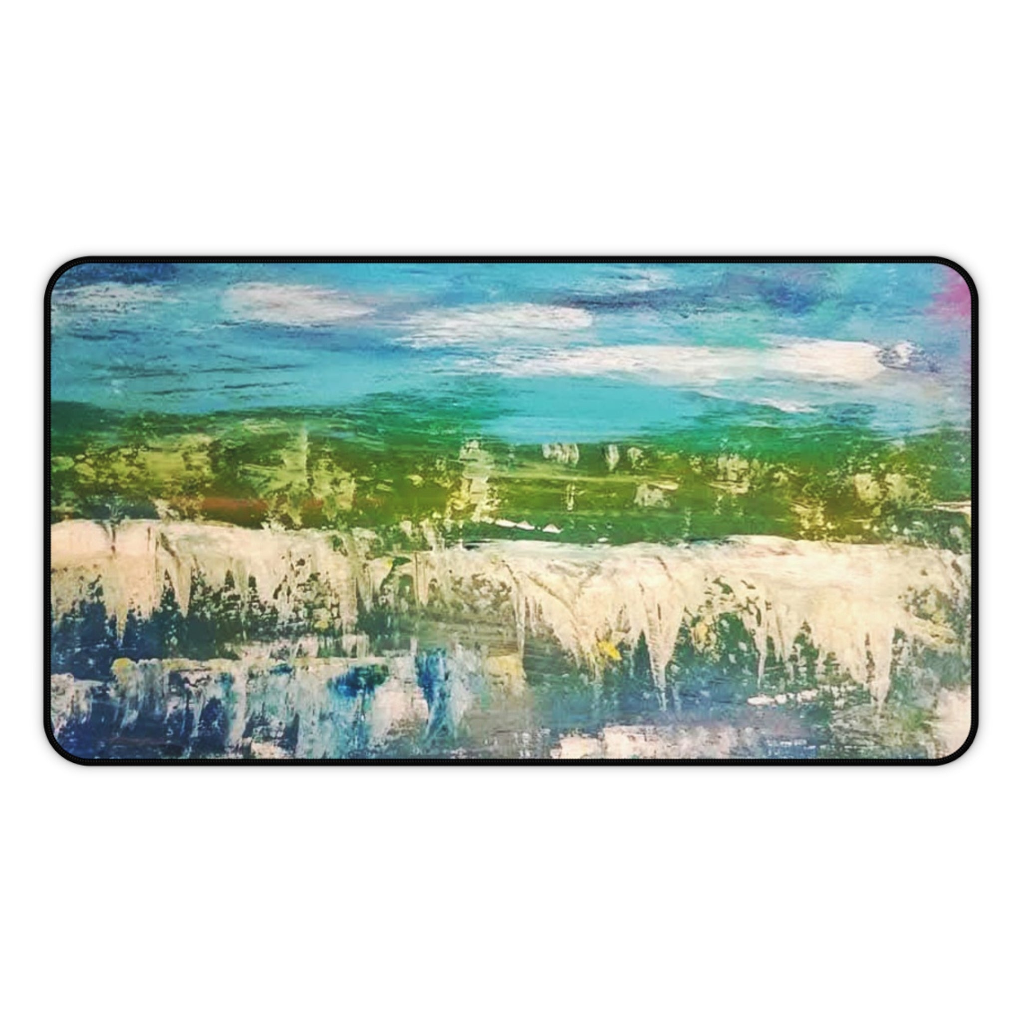 Abstract Ocean Breeze Desk Mat — Blue Green Coastal Art Mouse Pad