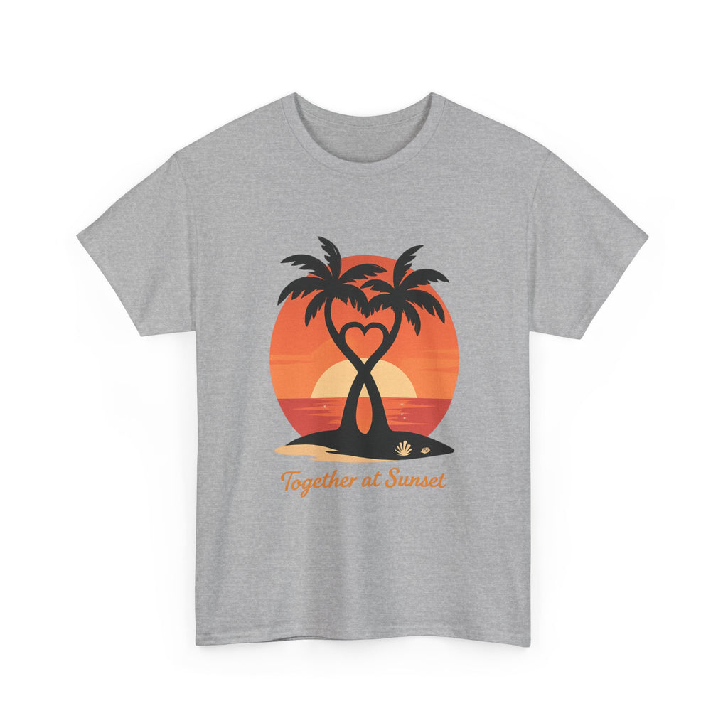 Sunset Palm Love T‑Shirt — “Together at Sunset” Beach Tee