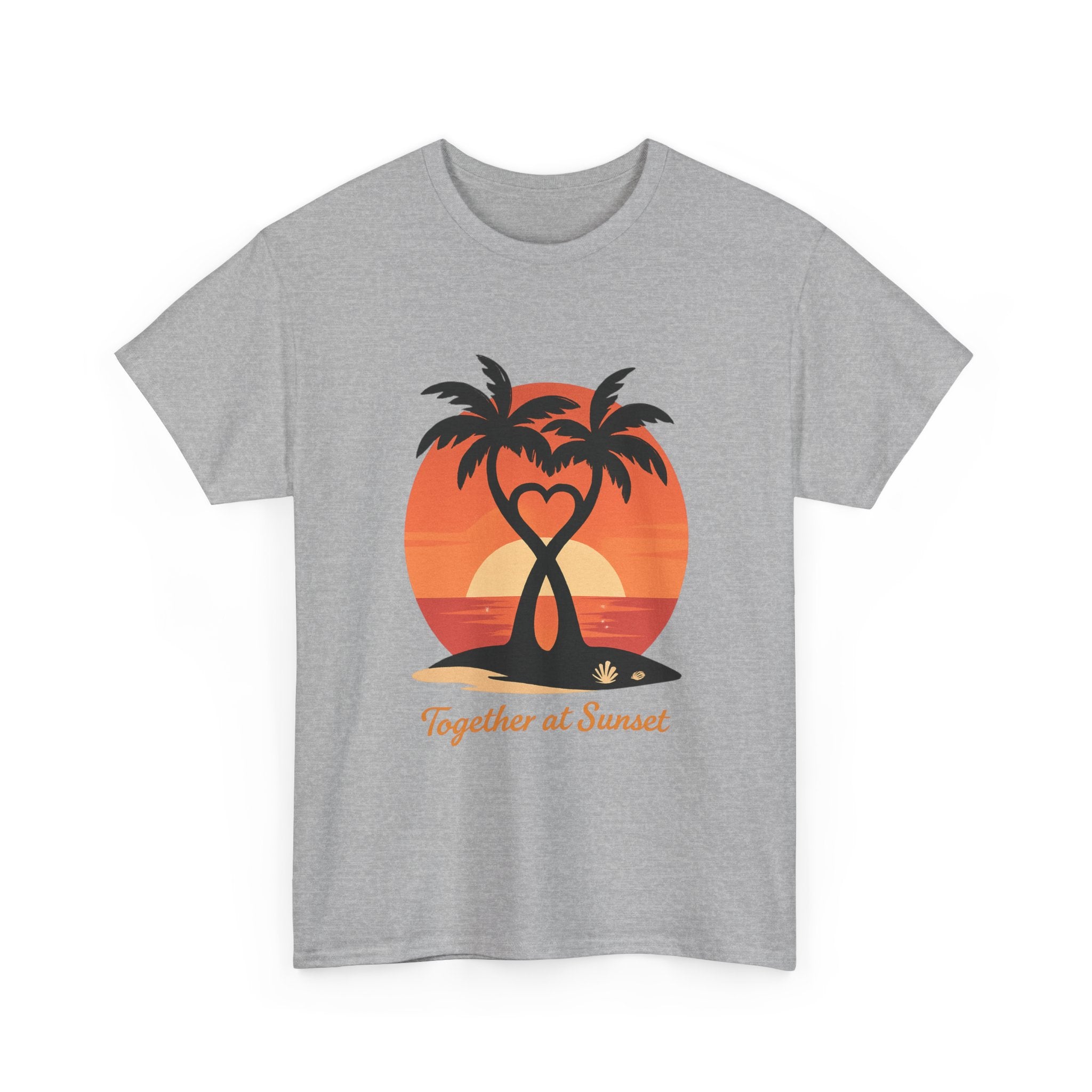 Sunset Palm Love T‑Shirt — “Together at Sunset” Beach Tee