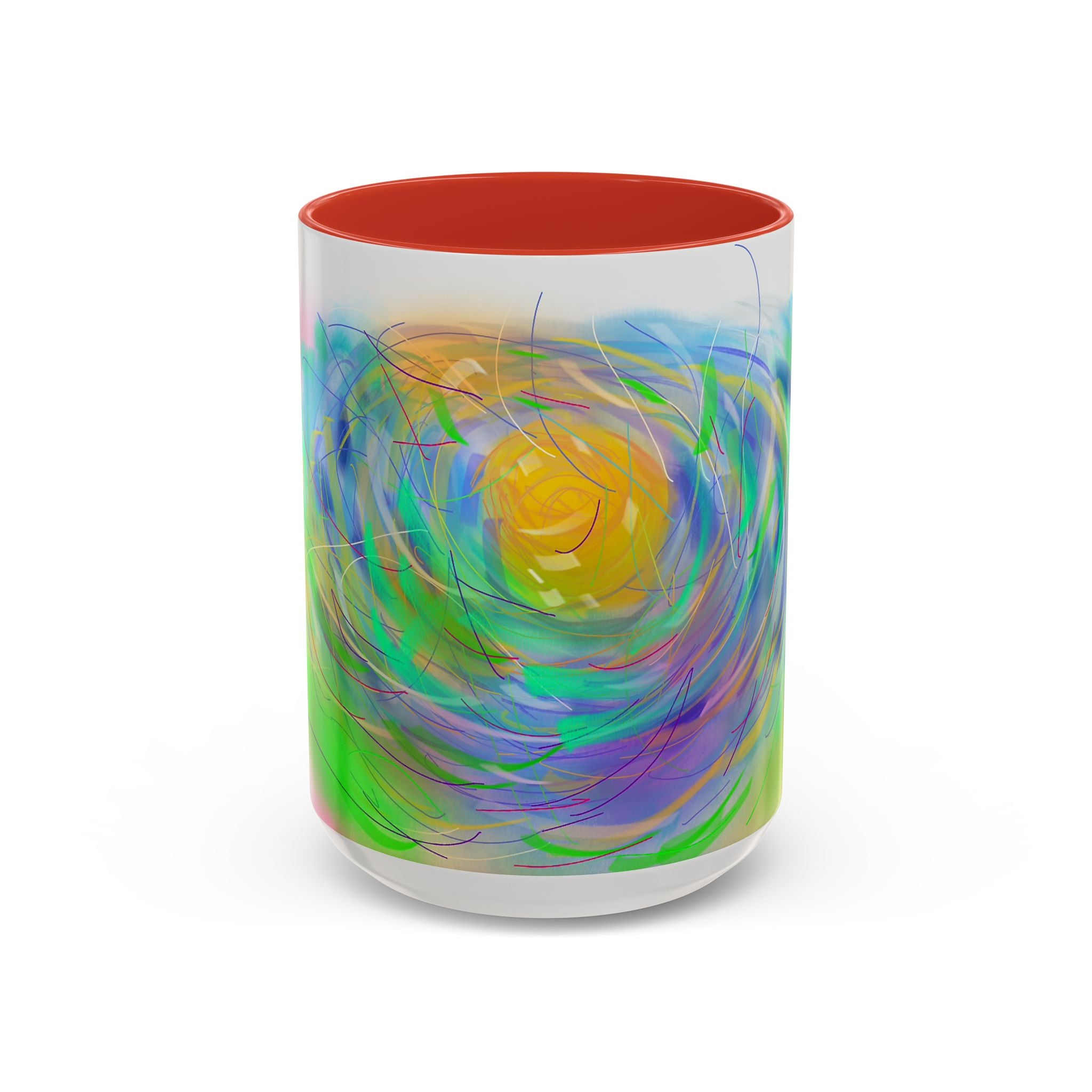 Abstract Sunrise Accent Coffee Mug — Colorful Swirl Art Coffee Cup (11/15oz)