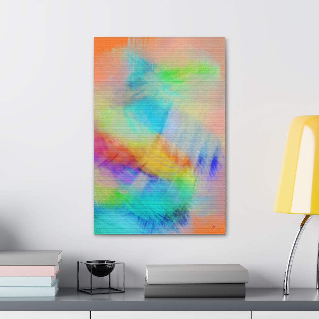 Abstract Pastel Watercolor Canvas Wall Art – Vibrant Rainbow Clouds Stretched Canvas