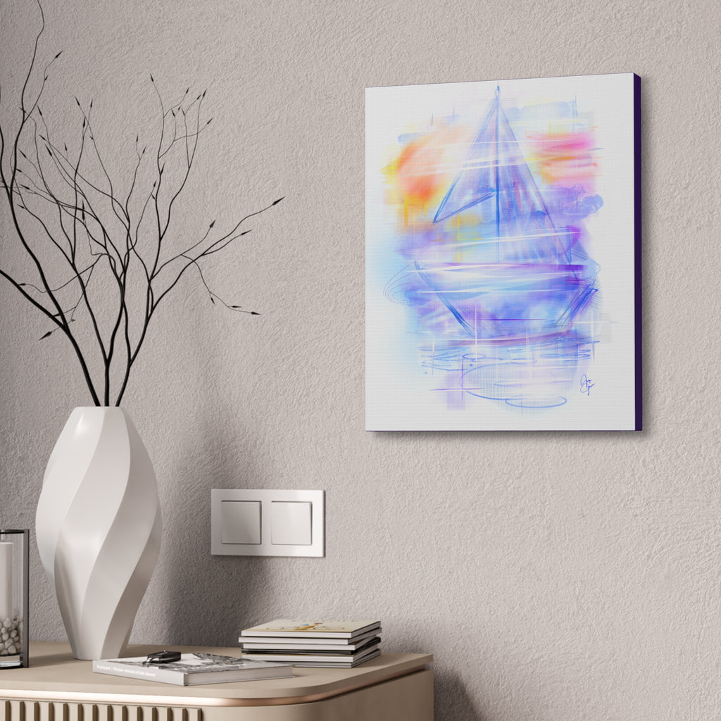 Sailboat Serenity Canvas Print — Pastel Abstract Nautical Wall Art, Stretched 1.5"