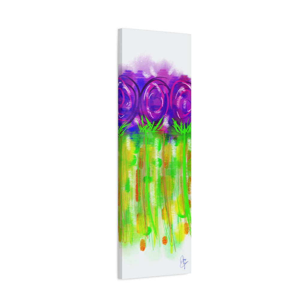 Abstract Purple Flowers Matte Canvas Wall Art — Vibrant Floral Painting on Stretched Canvas