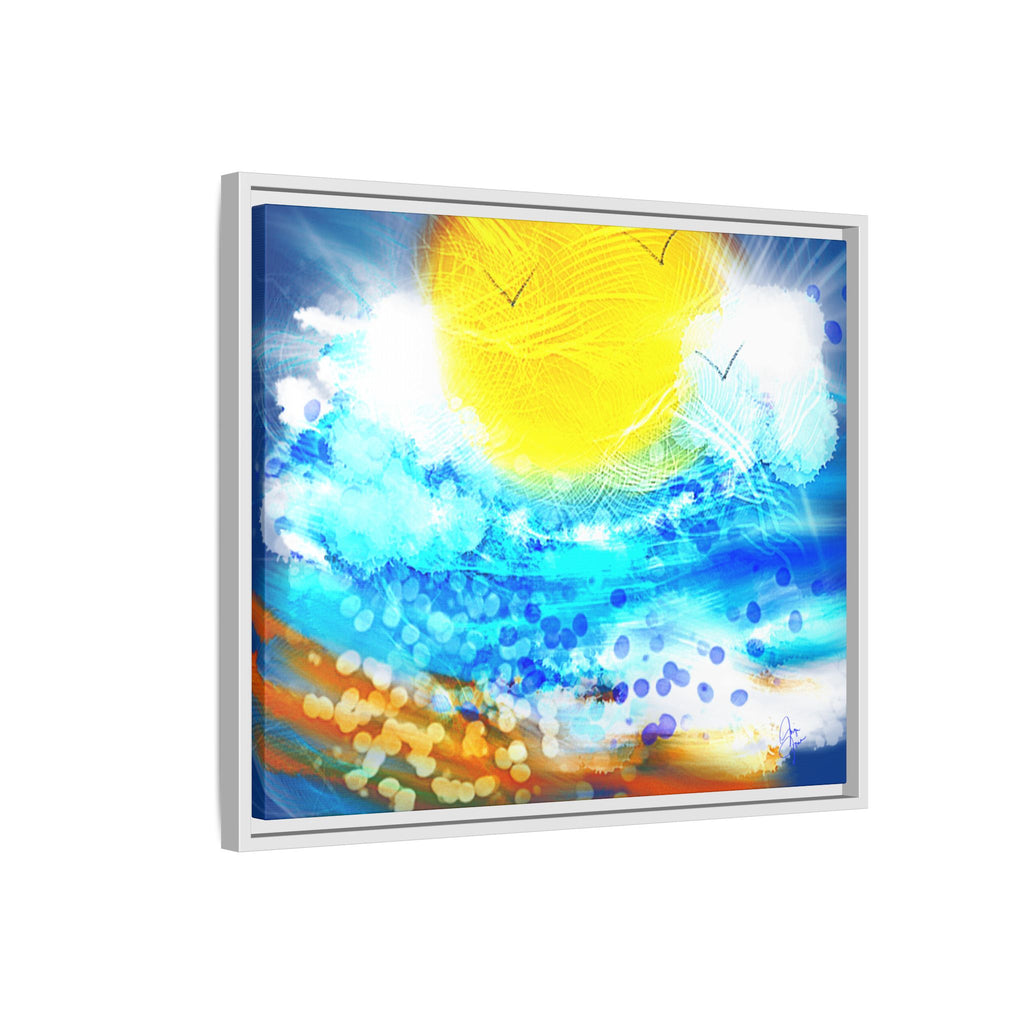 Sunshine Shore Matte Canvas Framed Wall Art — Bright Abstract Beach Print