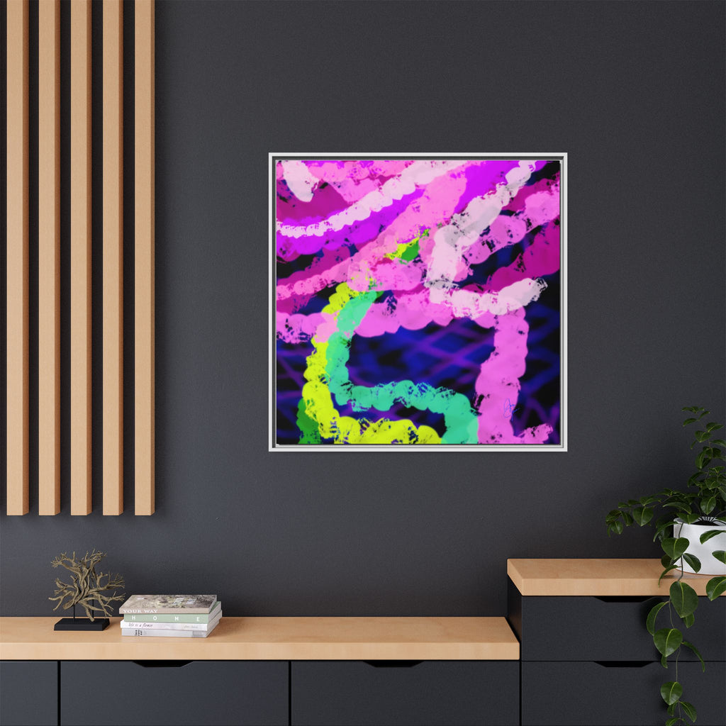 Framed Matte Canvas - Neon Rose Abstract Wall Art