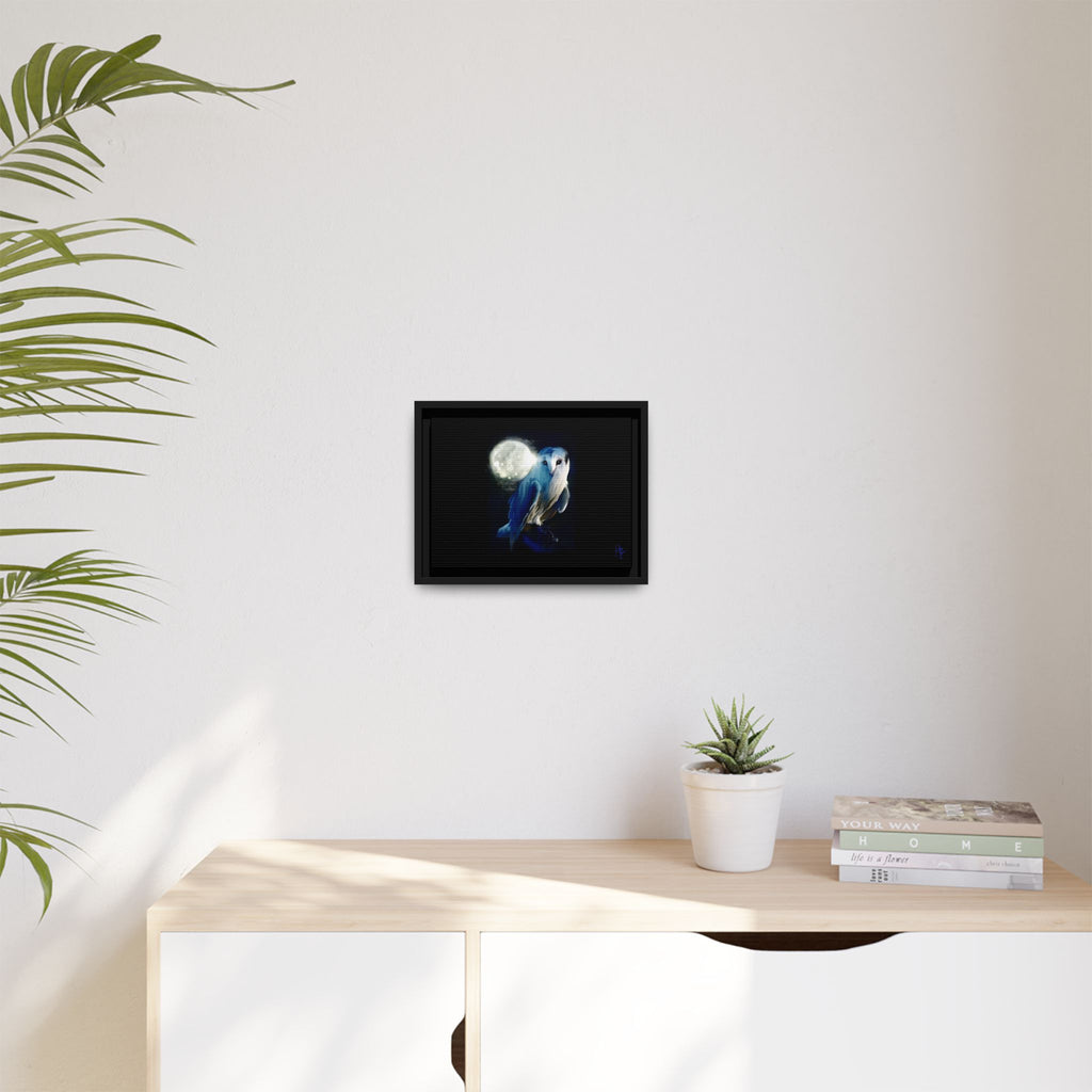 Moonlight Owl Matte Framed Canvas — Mystical Blue Owl Wall Art