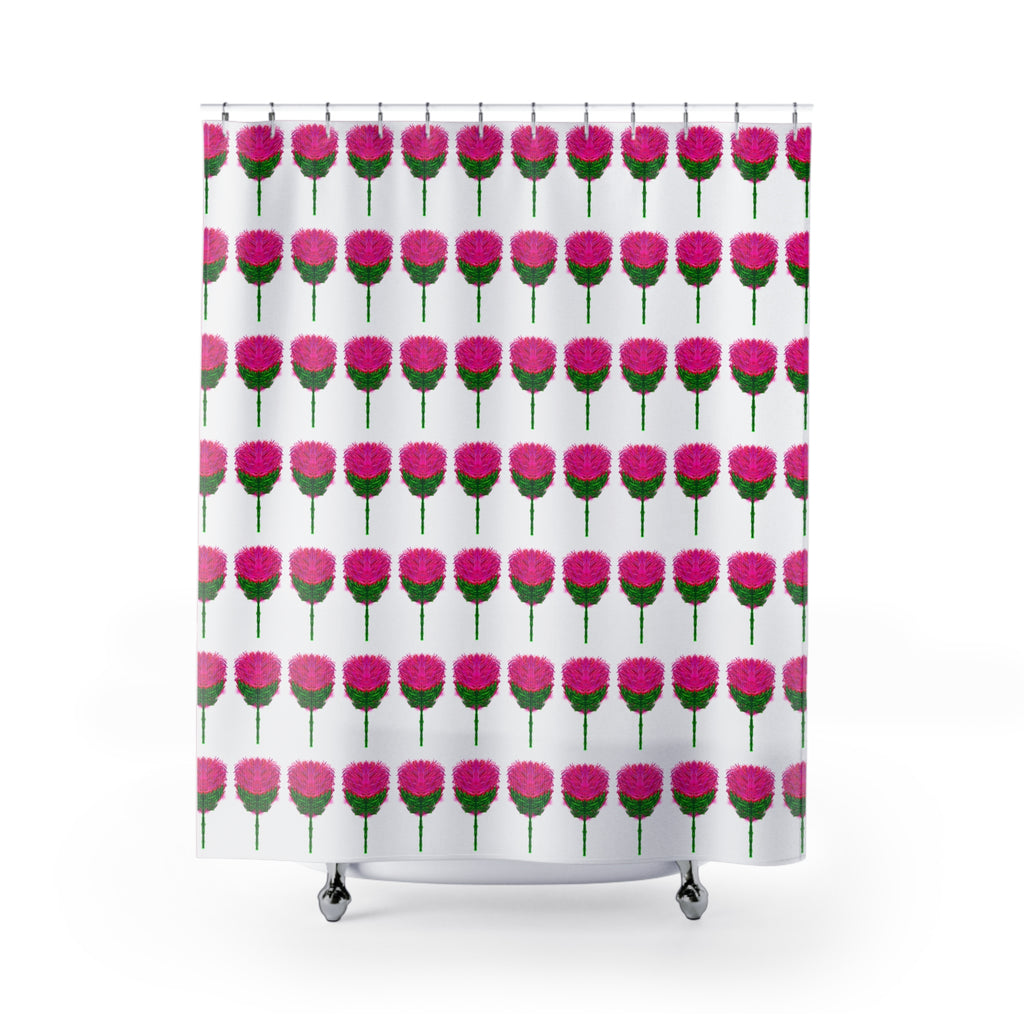 Pink Thistle Pattern Shower Curtain — Floral Botanical Bathroom Decor