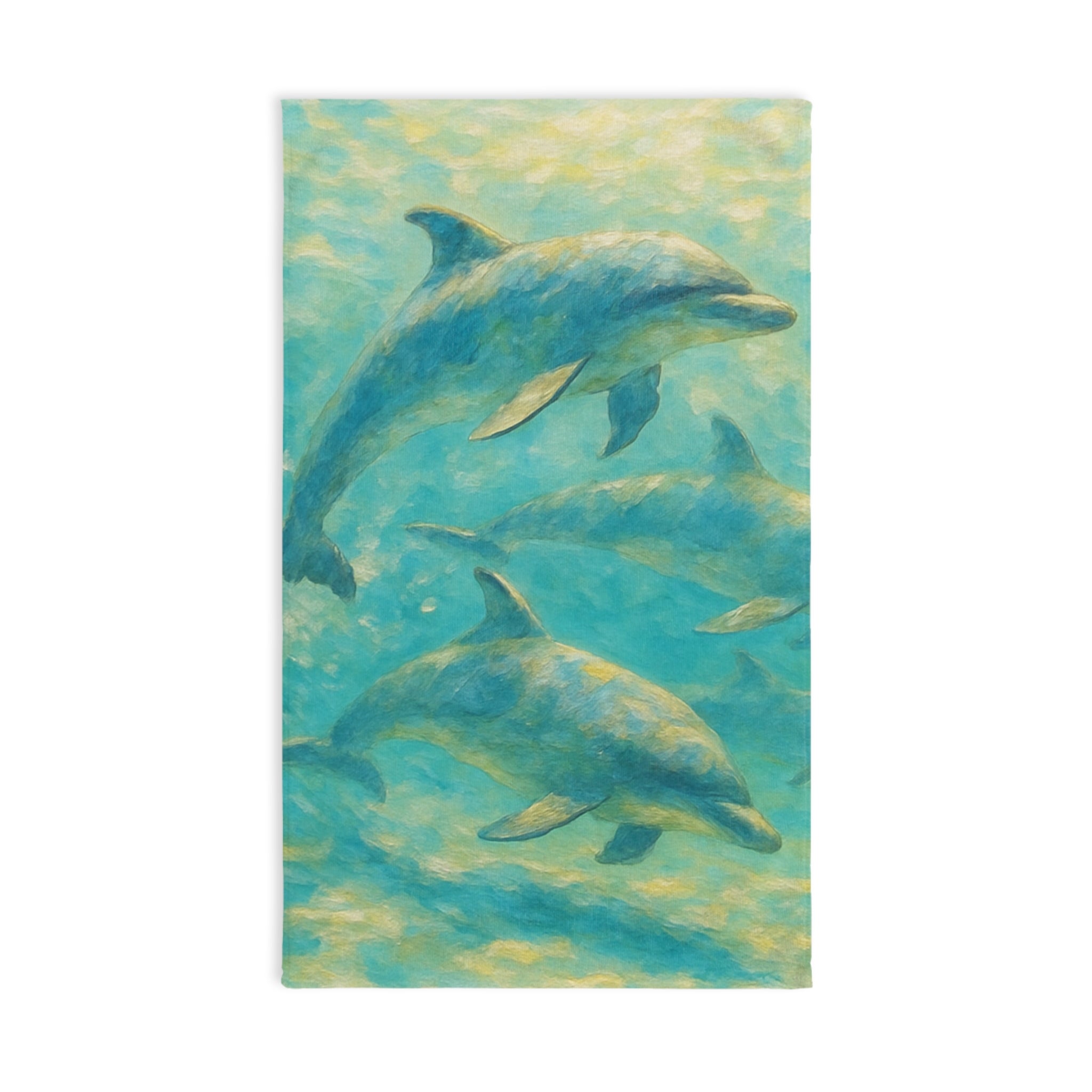 Dolphin Ocean Hand Towel — Turquoise Watercolor Marine Bath Accent