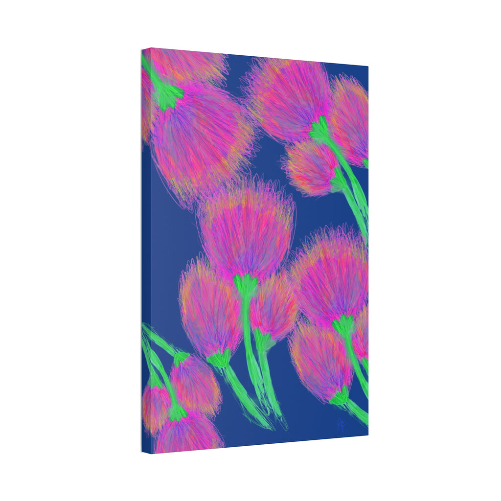 Floral Burst Canvas Print — Vibrant Pink Thistles Stretched Wall Art