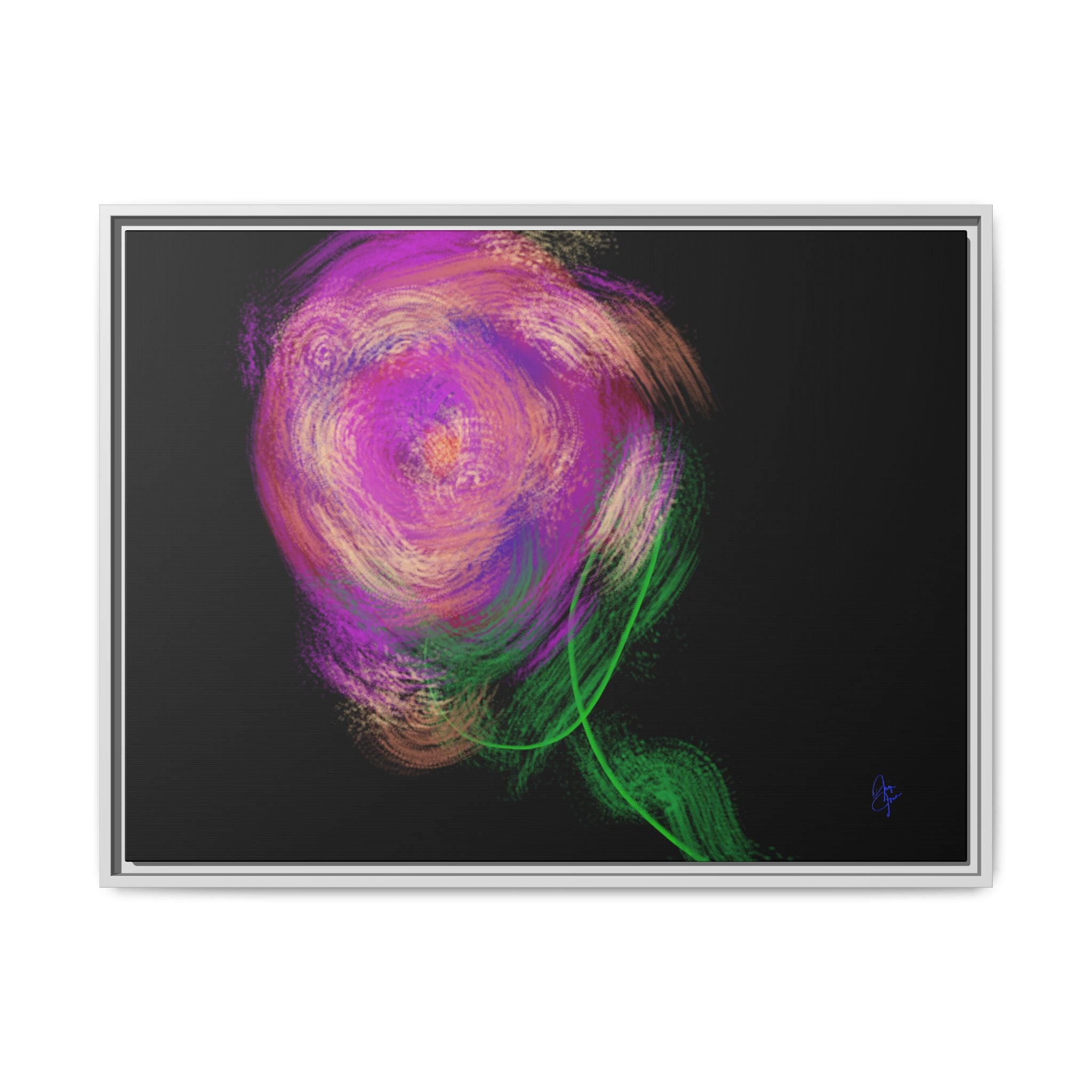 Abstract Rose Swirl Matte Framed Canvas — Multicolor Floral Wall Art