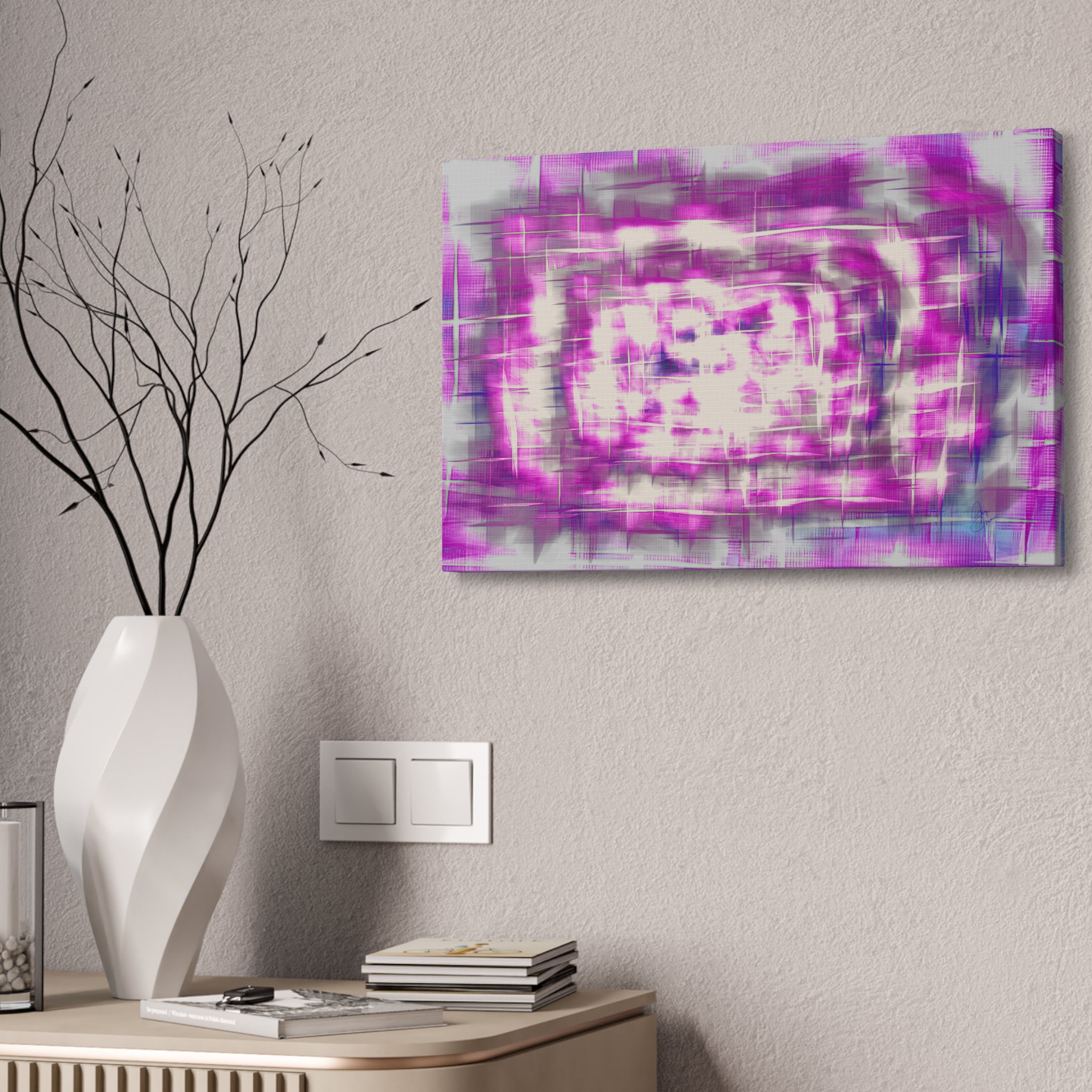Purple Abstract Stretched Canvas Wall Art — Pink White Geometric Texture