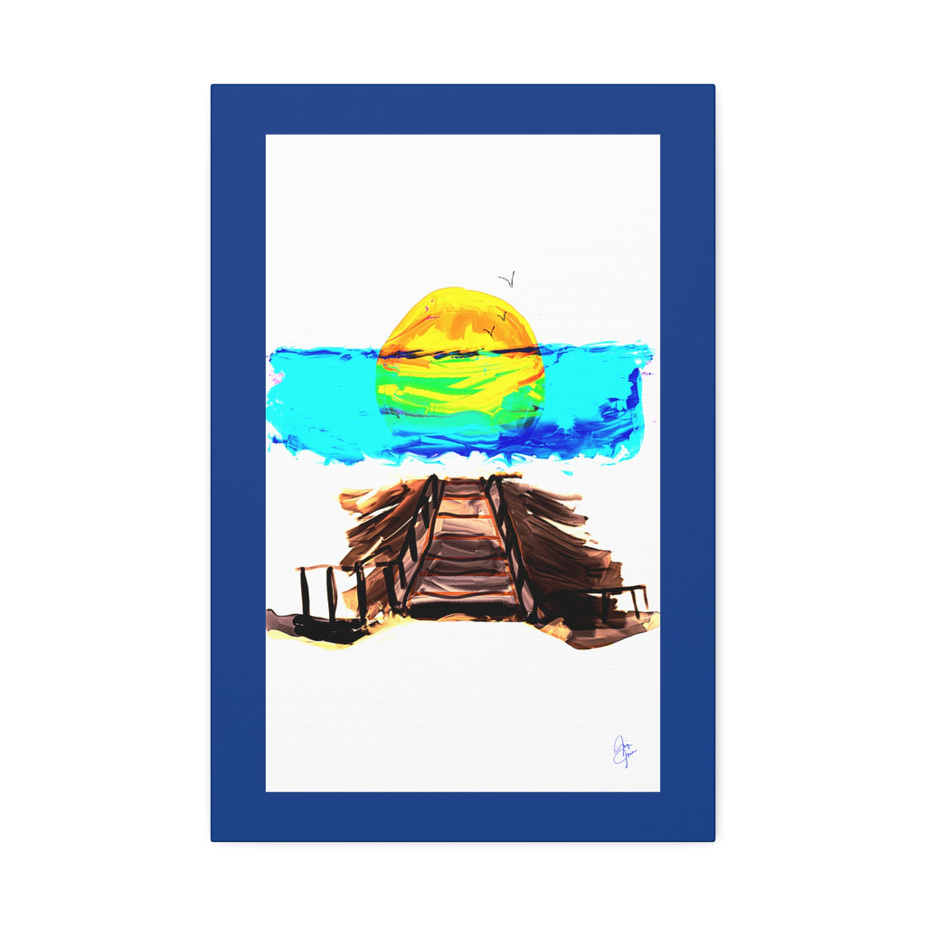 Beach Pier Sunrise Canvas Wall Art – Vibrant Tropical Seascape on Stretched Canvas