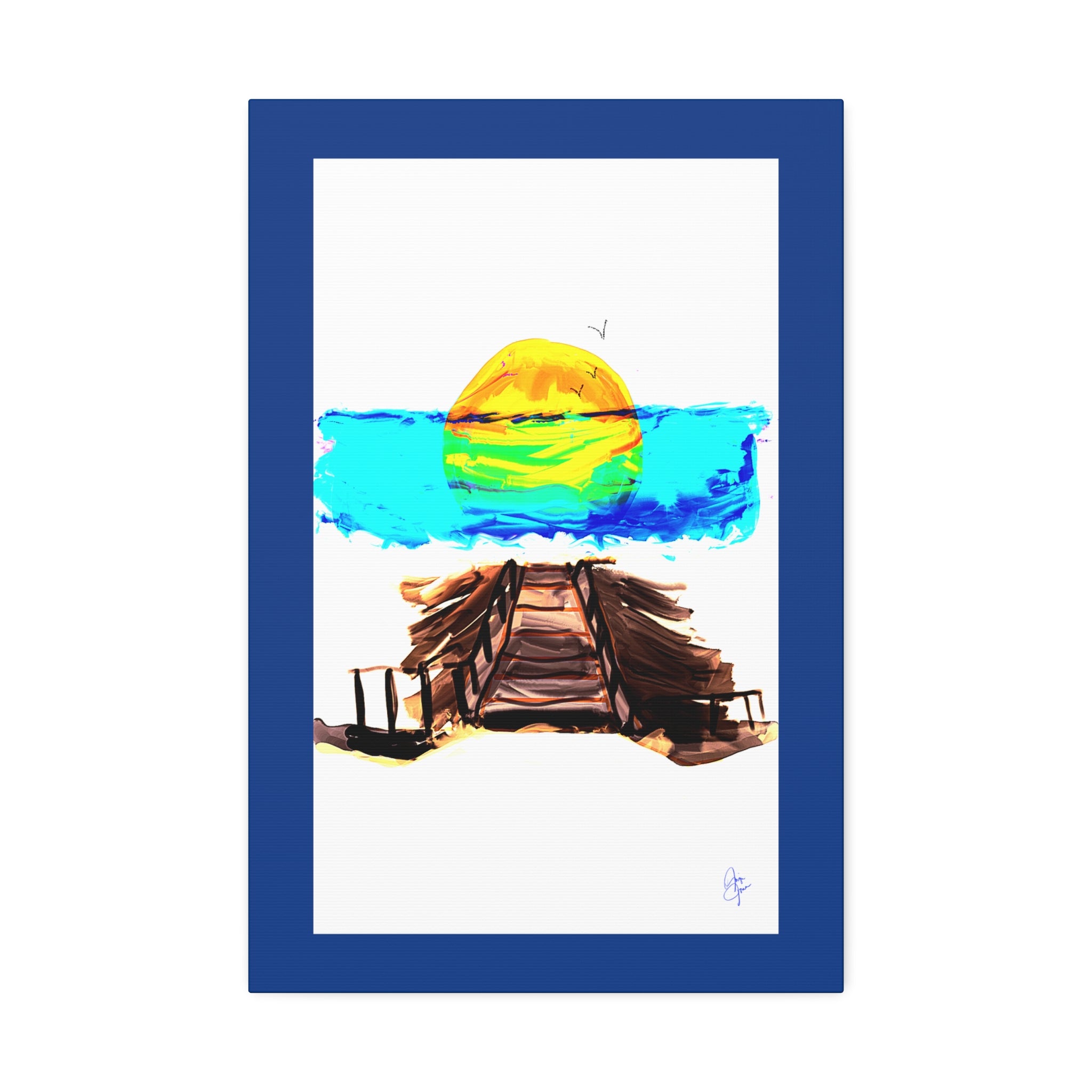 Beach Pier Sunrise Canvas Wall Art – Vibrant Tropical Seascape on Stretched Canvas