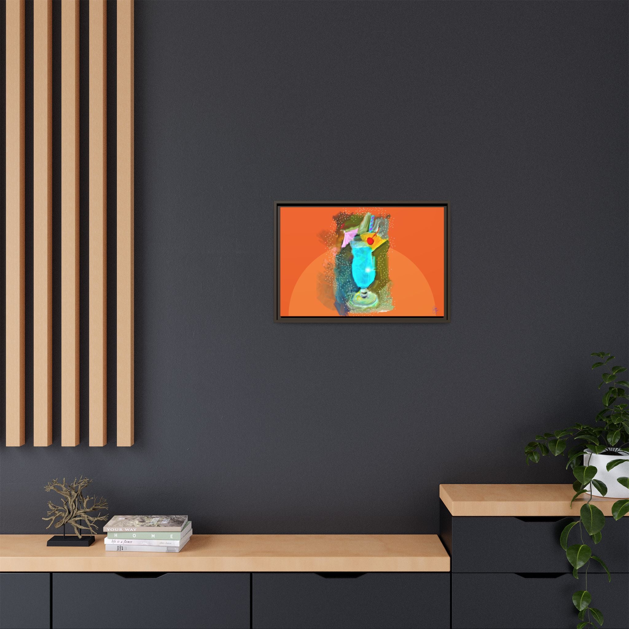 Tropical Blue Cocktail Canvas Print — Framed Matte Bar Art