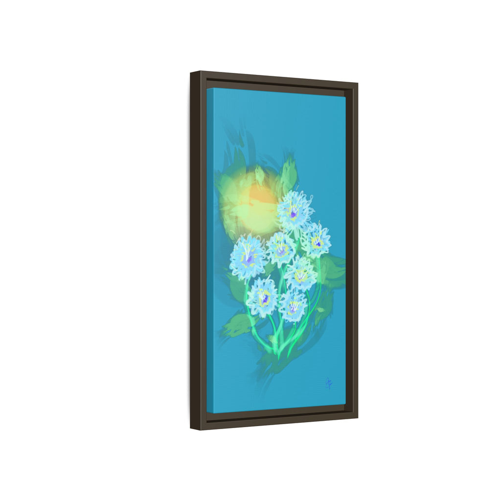 Framed Floral Canvas Art — Blue & Yellow Abstract Bouquet (Matte)